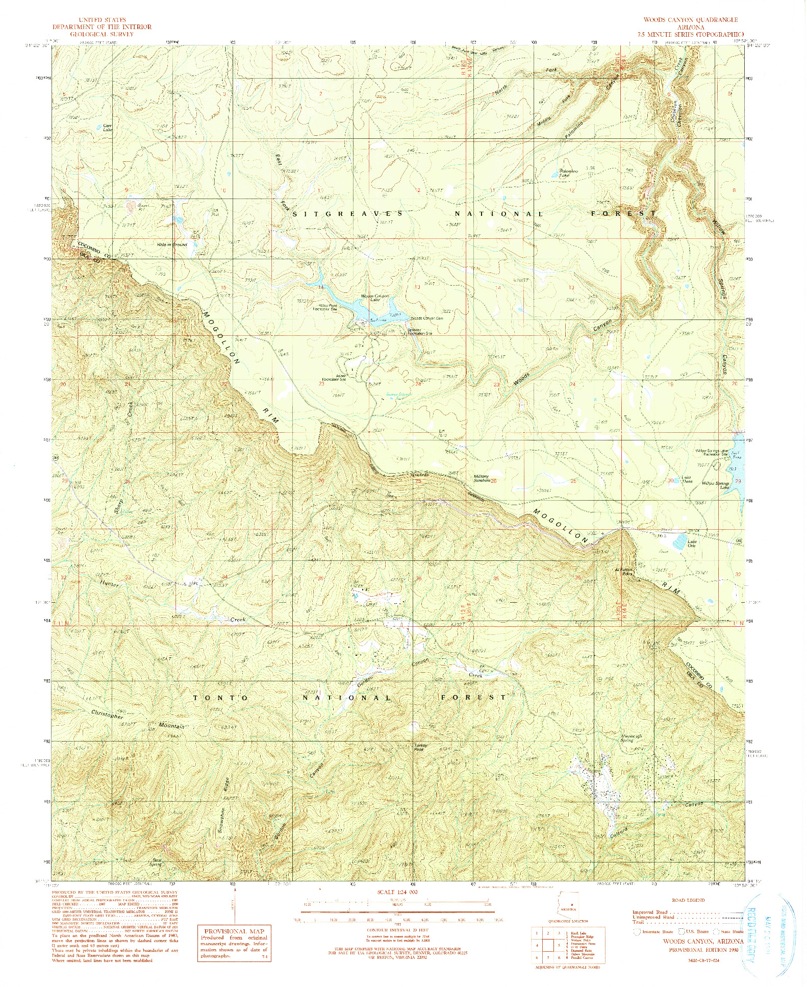 USGS 1:24000-SCALE QUADRANGLE FOR WOODS CANYON, AZ 1990