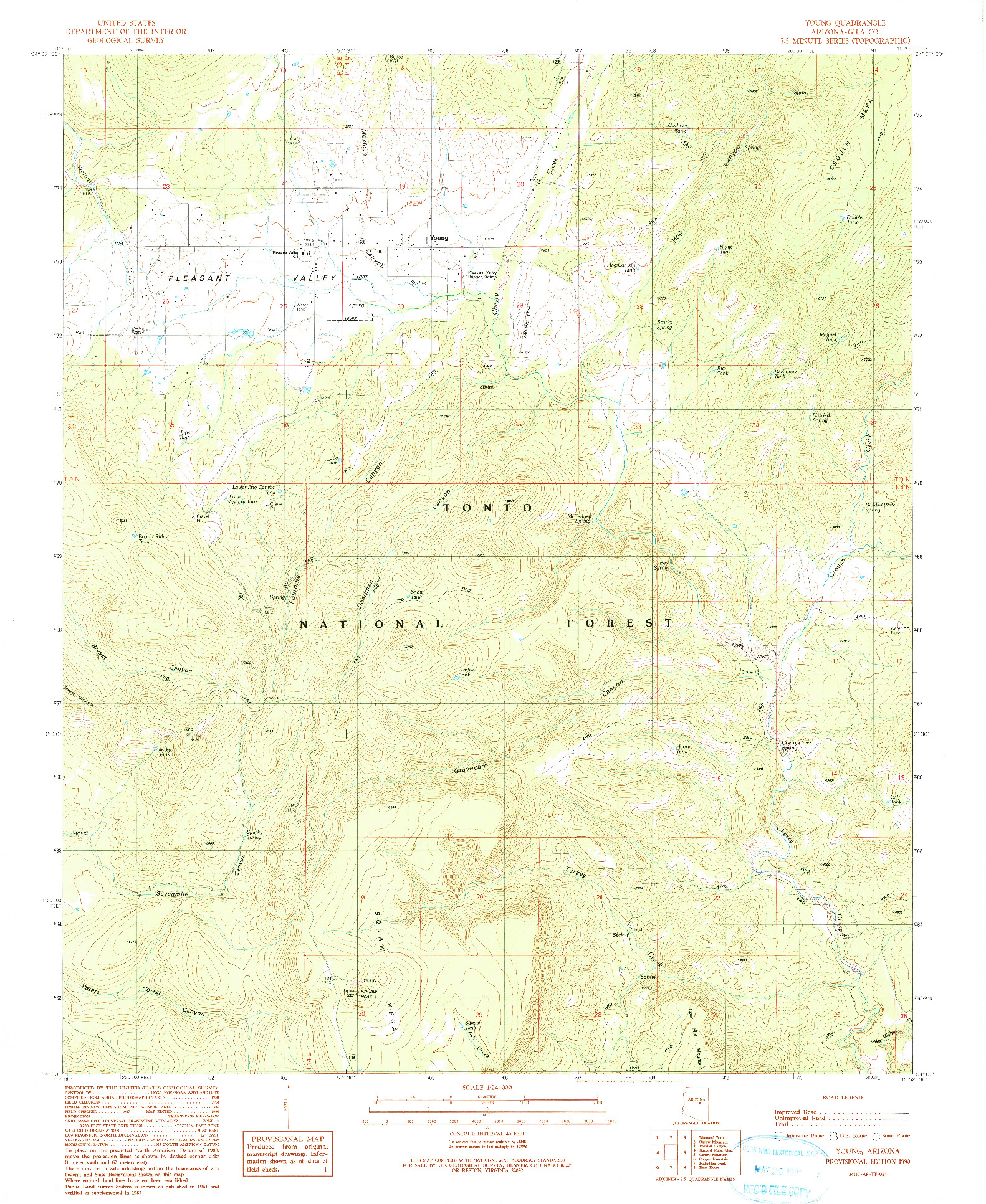 USGS 1:24000-SCALE QUADRANGLE FOR YOUNG, AZ 1990
