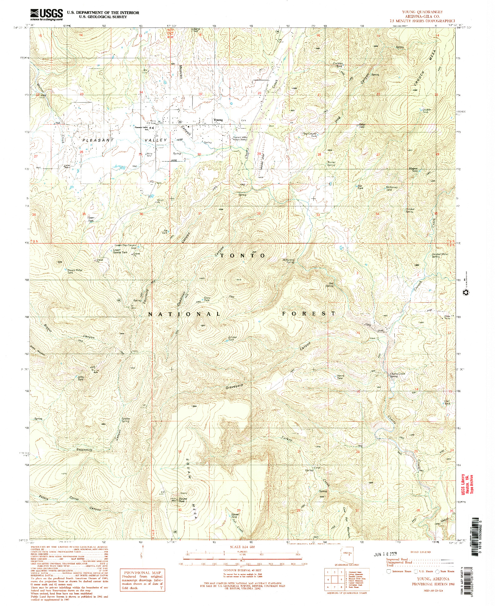USGS 1:24000-SCALE QUADRANGLE FOR YOUNG, AZ 1990