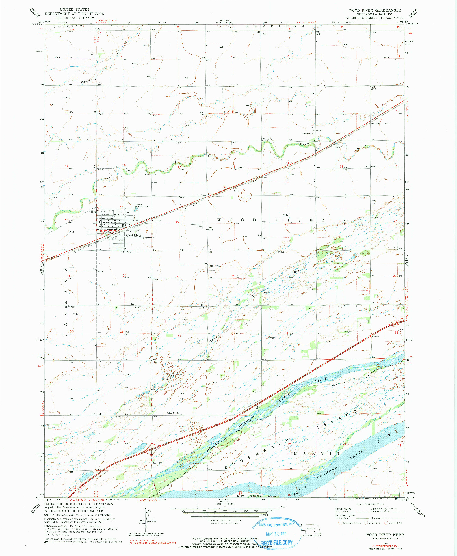 USGS 1:24000-SCALE QUADRANGLE FOR WOOD RIVER, NE 1962