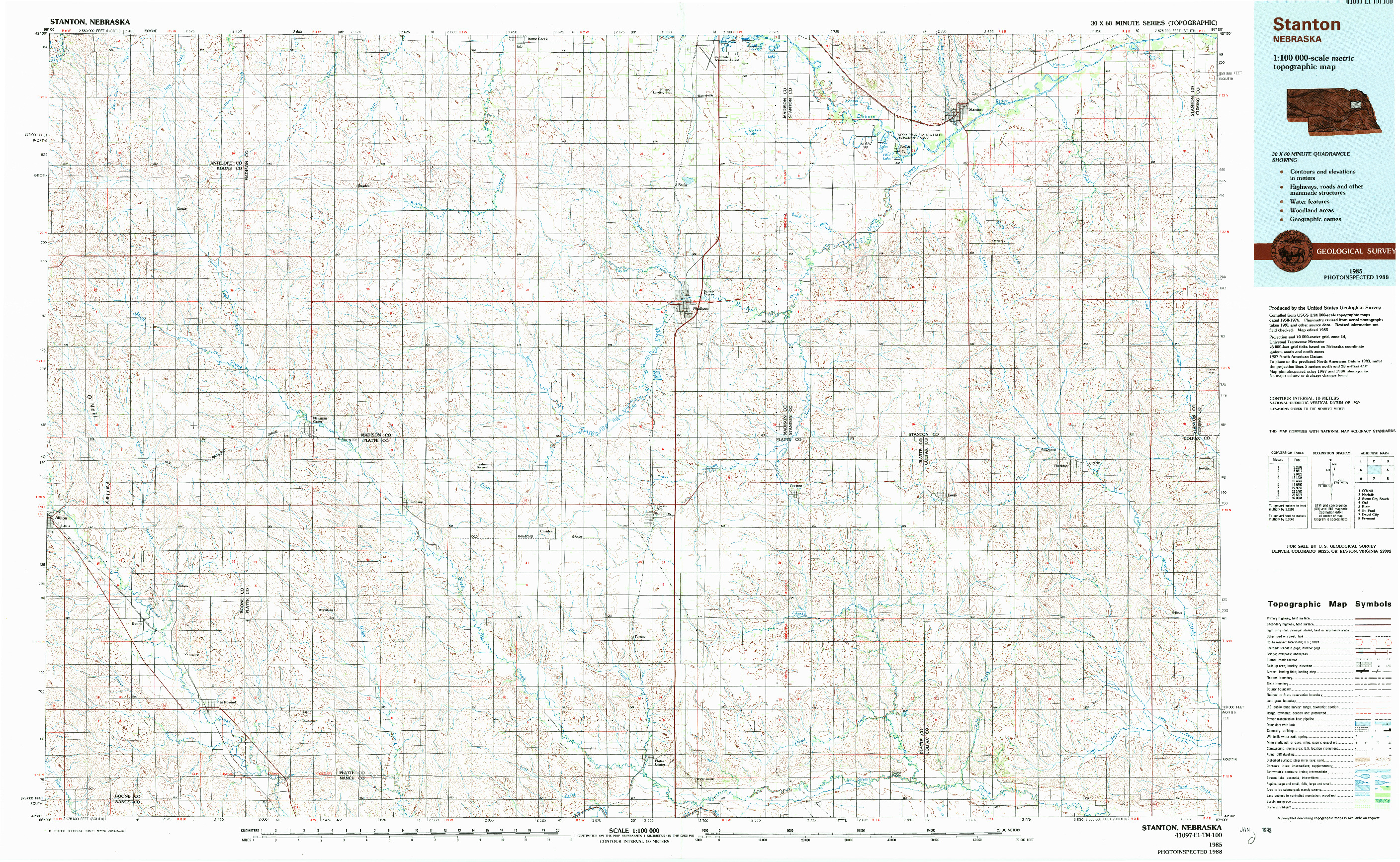 USGS 1:100000-SCALE QUADRANGLE FOR STANTON, NE 1985
