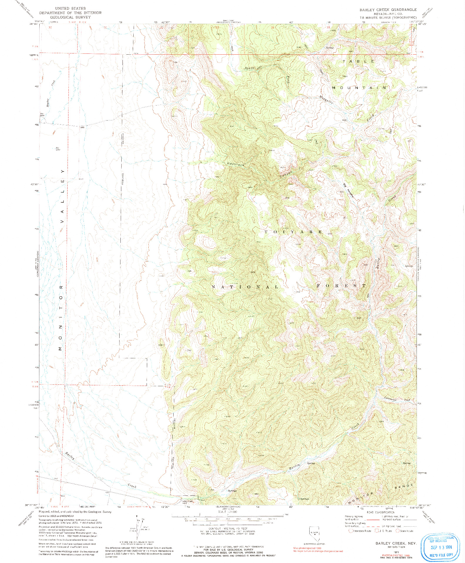 USGS 1:24000-SCALE QUADRANGLE FOR BARLEY CREEK, NV 1971