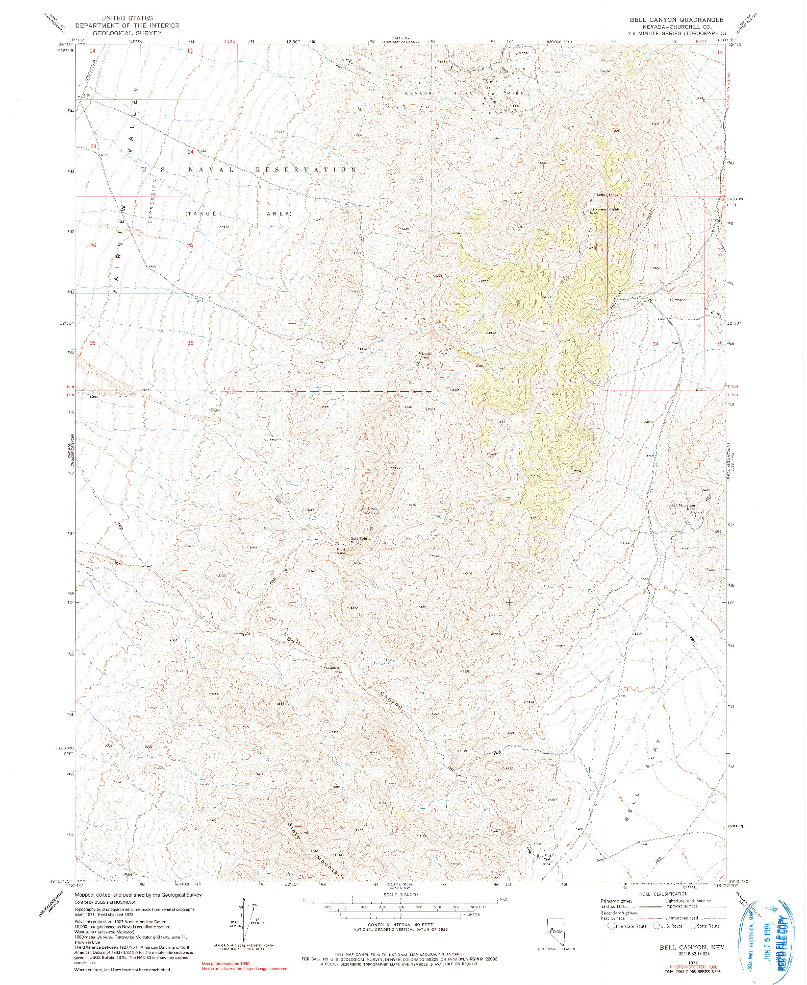 USGS 1:24000-SCALE QUADRANGLE FOR BELL CANYON, NV 1972