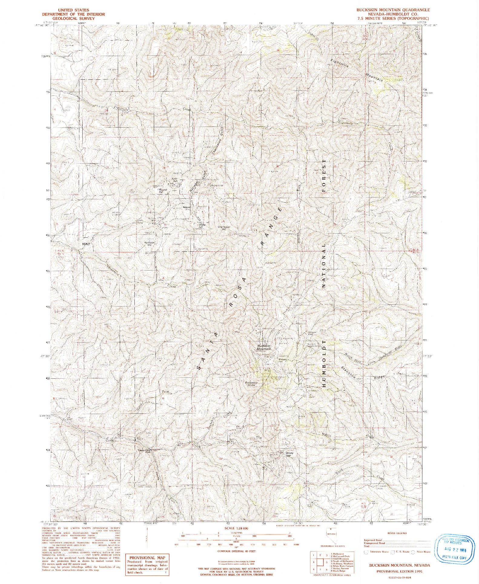 USGS 1:24000-SCALE QUADRANGLE FOR BUCKSKIN MOUNTAIN, NV 1991