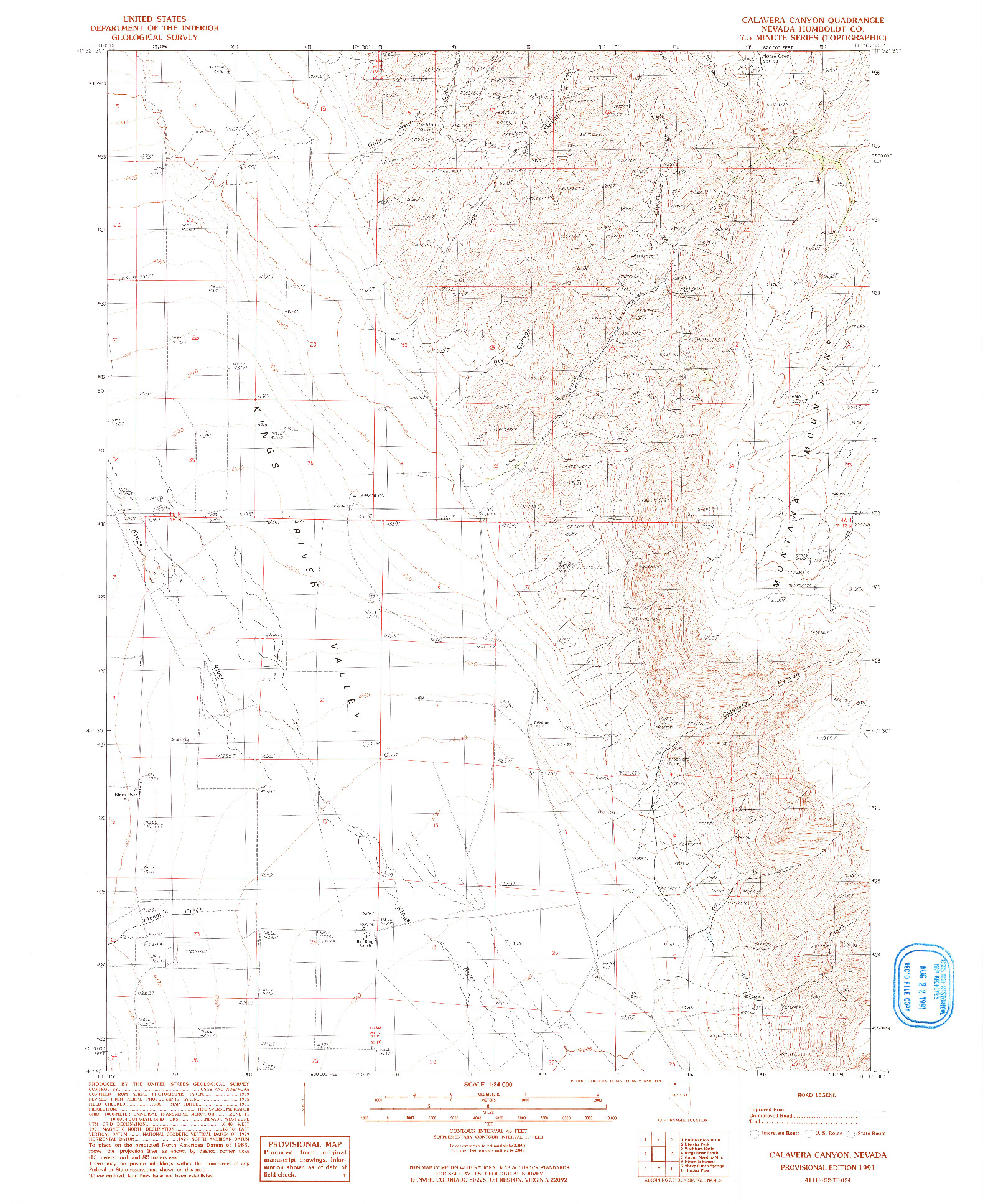 USGS 1:24000-SCALE QUADRANGLE FOR CALAVERA CANYON, NV 1991