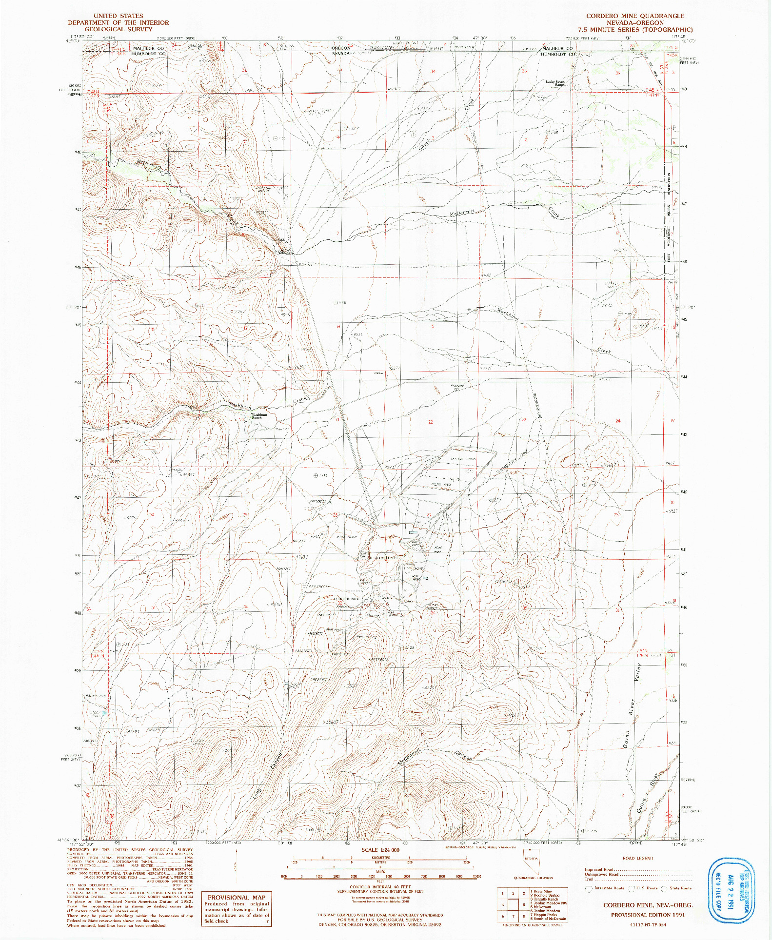 USGS 1:24000-SCALE QUADRANGLE FOR CORDERO MINE, NV 1991