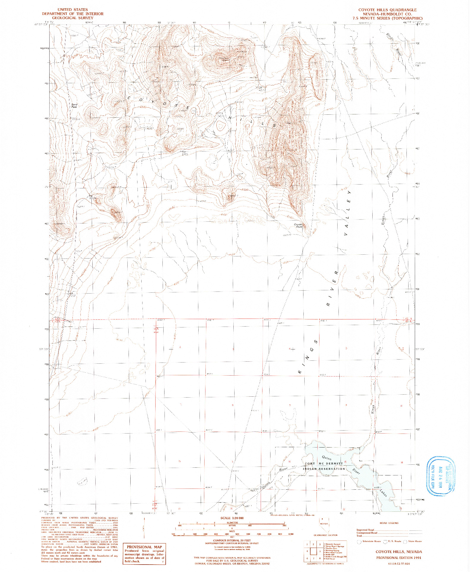 USGS 1:24000-SCALE QUADRANGLE FOR COYOTE HILLS, NV 1991