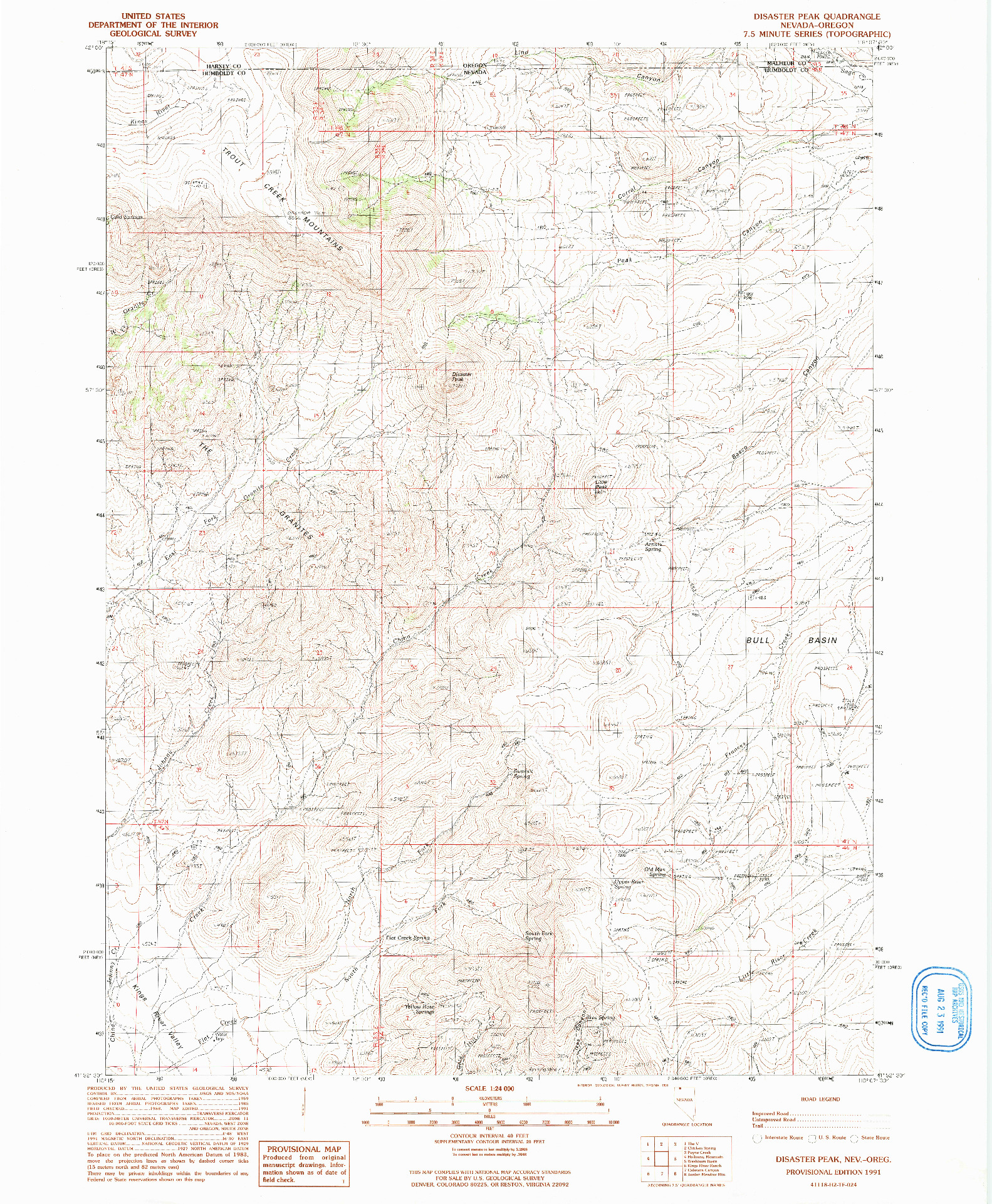 USGS 1:24000-SCALE QUADRANGLE FOR DISASTER PEAK, NV 1991