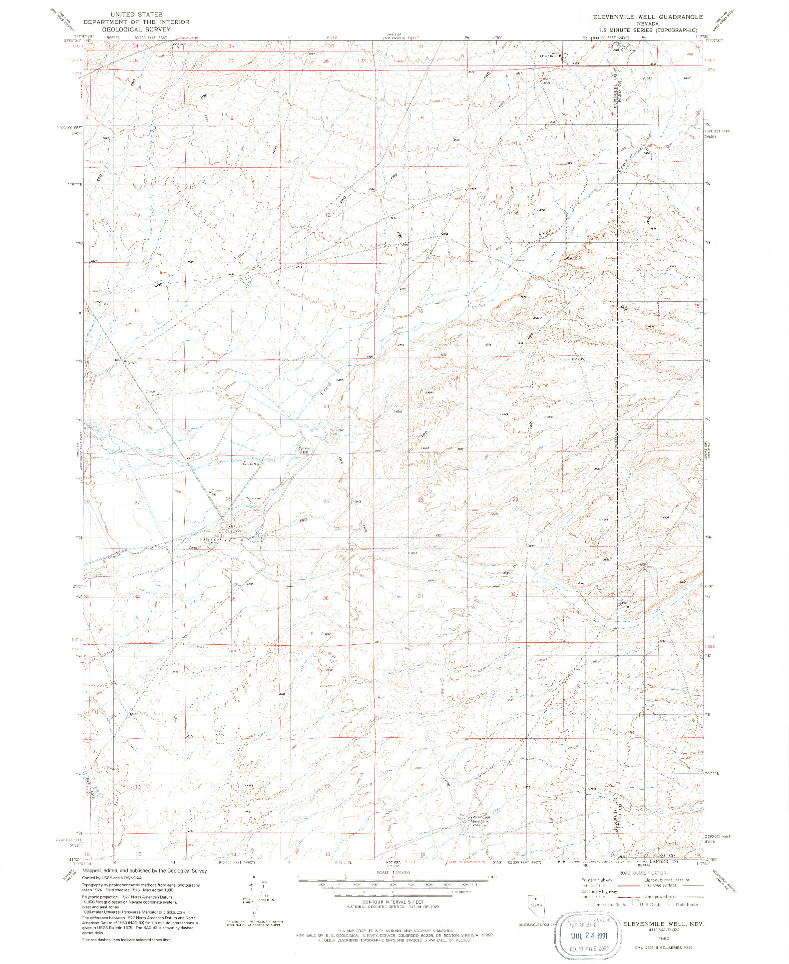 USGS 1:24000-SCALE QUADRANGLE FOR ELEVENMILE WELL, NV 1980