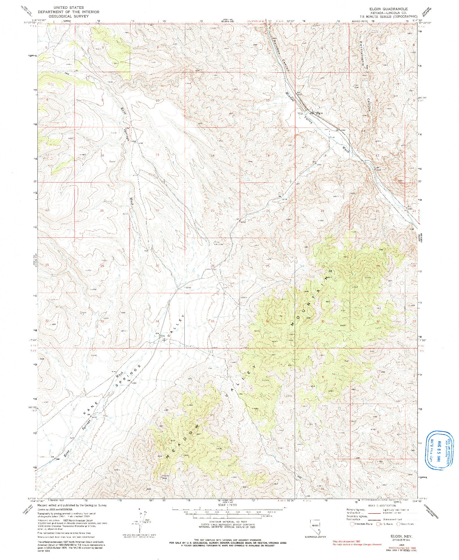 USGS 1:24000-SCALE QUADRANGLE FOR ELGIN, NV 1969