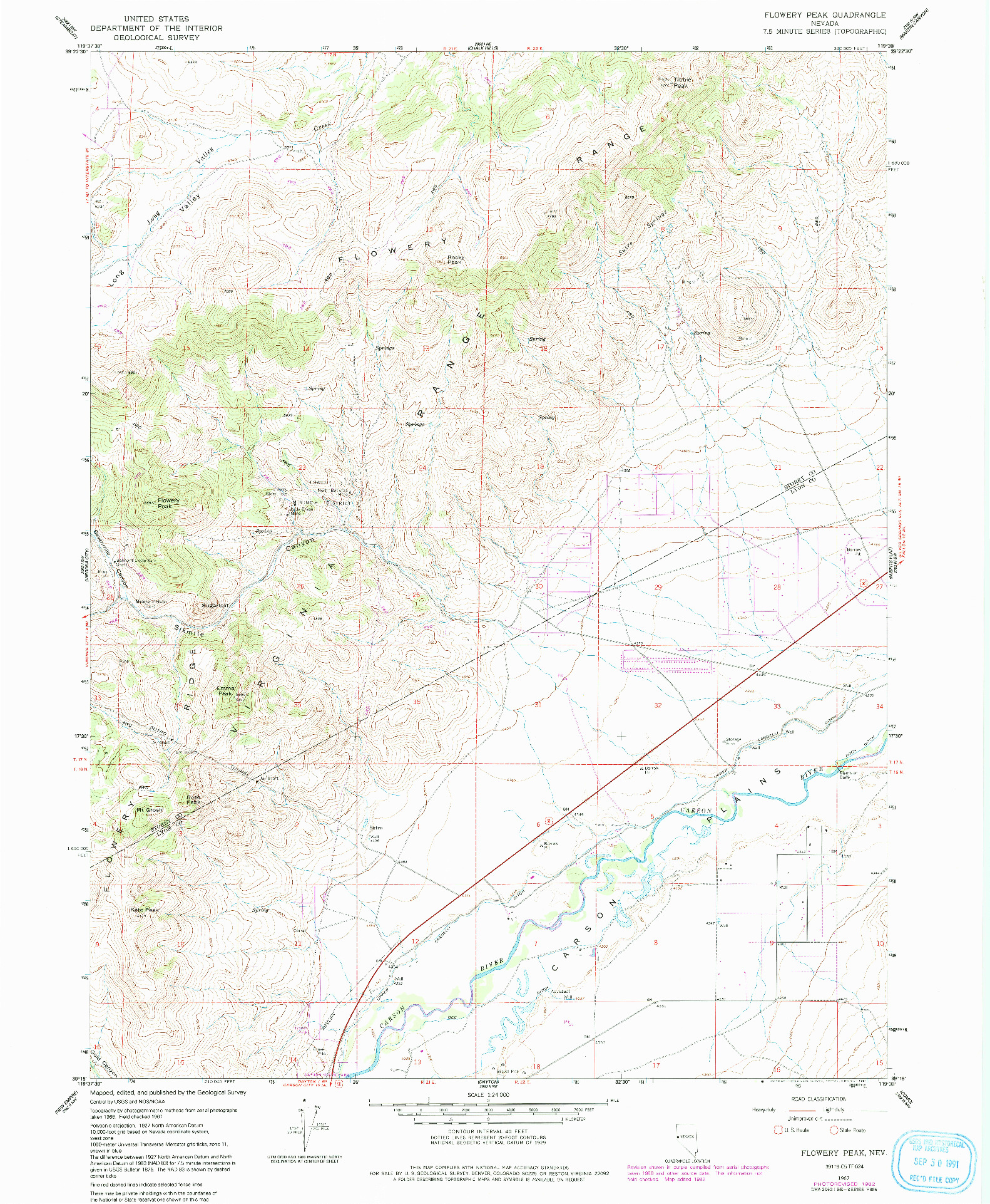 USGS 1:24000-SCALE QUADRANGLE FOR FLOWERY PEAK, NV 1967