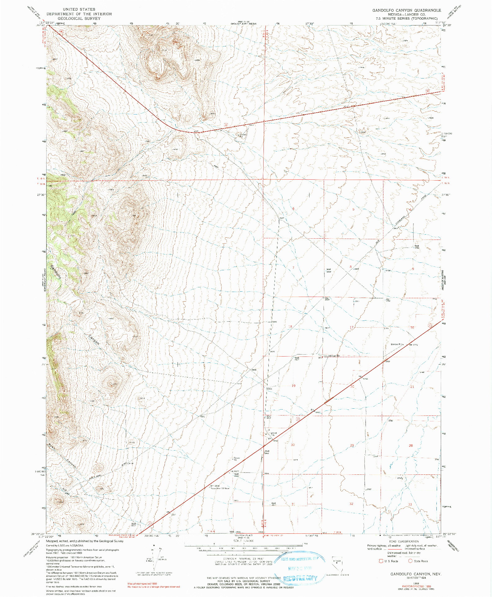 USGS 1:24000-SCALE QUADRANGLE FOR GANDOLFO CANYON, NV 1969