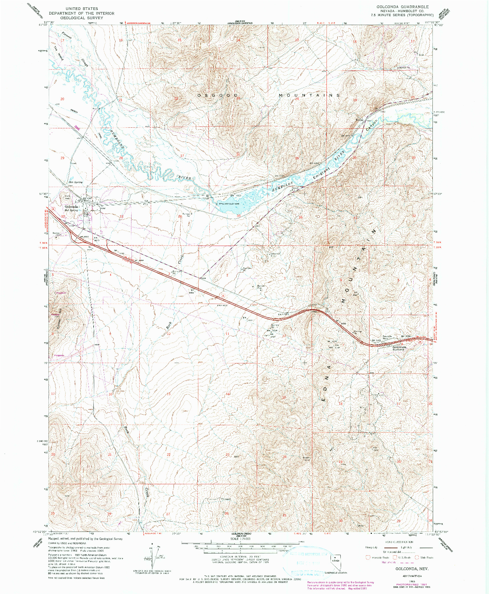 USGS 1:24000-SCALE QUADRANGLE FOR GOLCONDA, NV 1965
