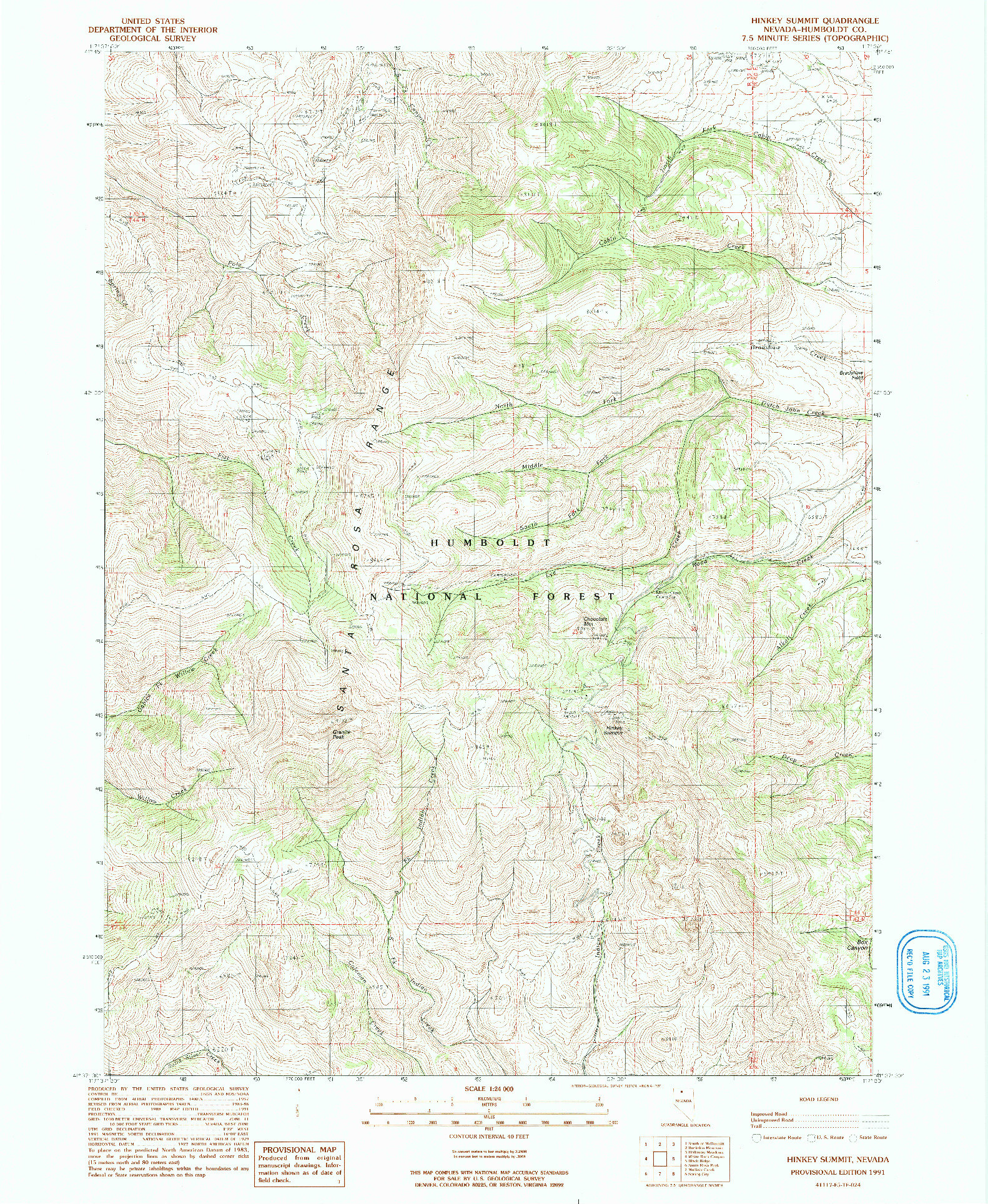 USGS 1:24000-SCALE QUADRANGLE FOR HINKEY SUMMIT, NV 1991