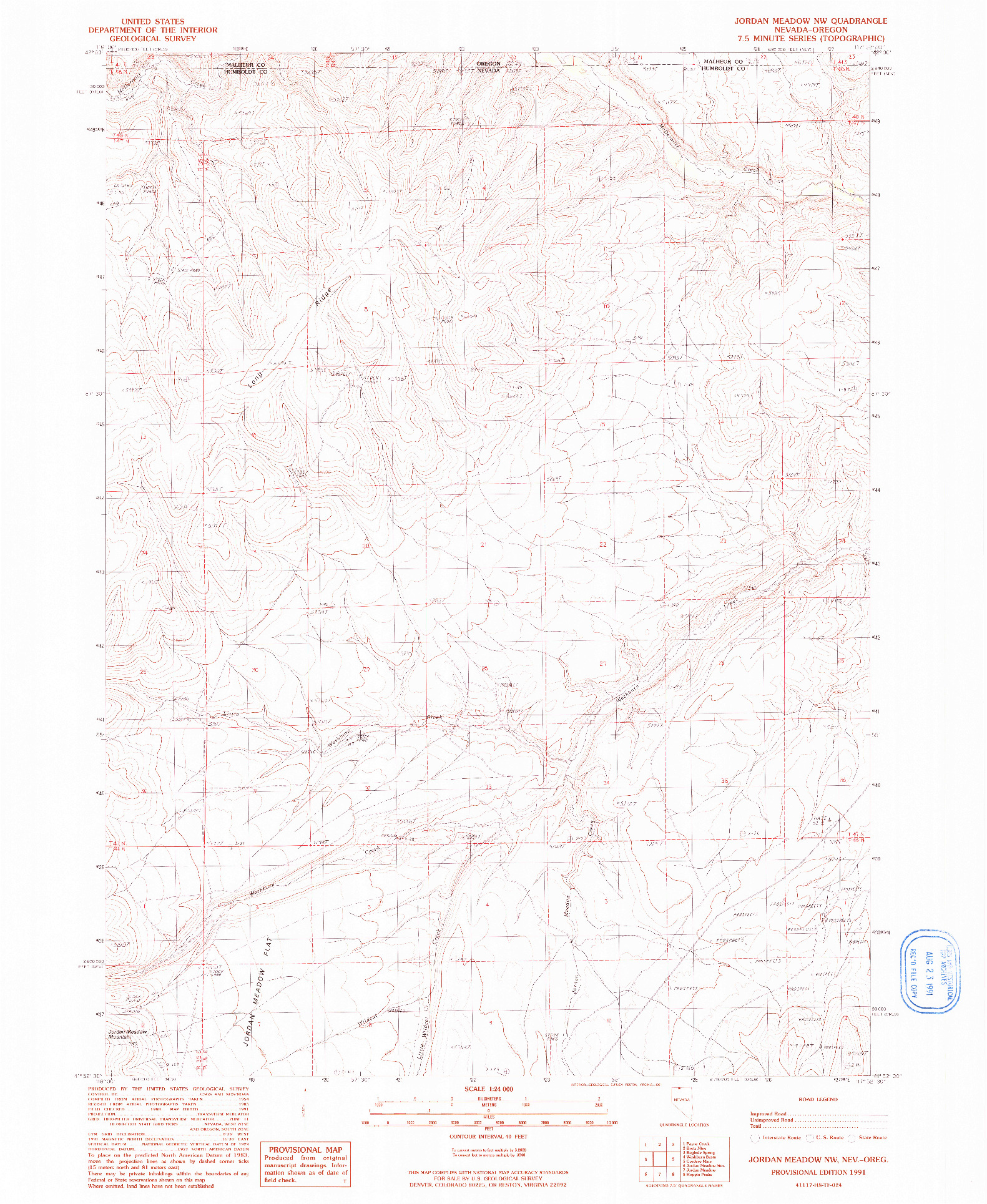 USGS 1:24000-SCALE QUADRANGLE FOR JORDAN MEADOW NW, NV 1991