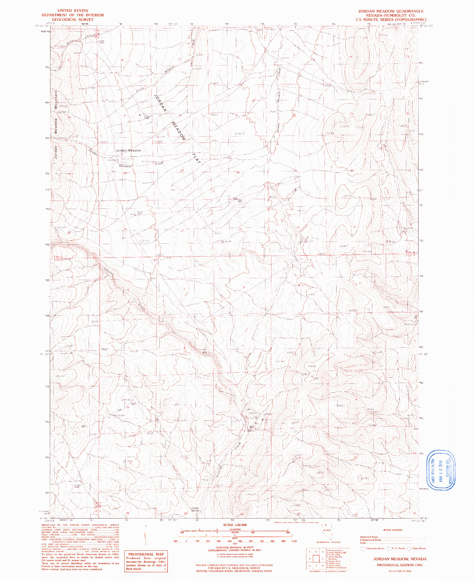 USGS 1:24000-SCALE QUADRANGLE FOR JORDAN MEADOW, NV 1991