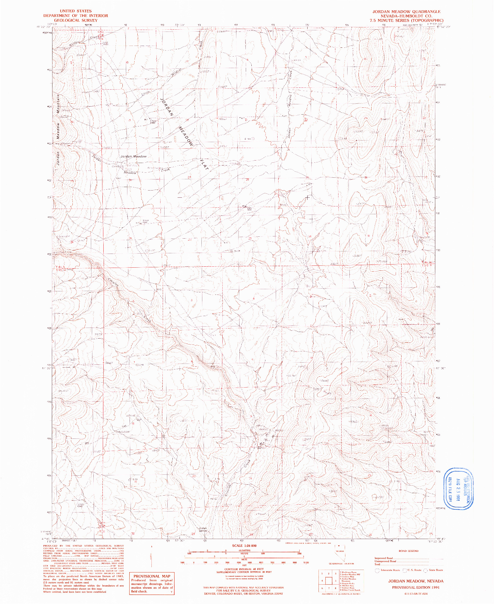 USGS 1:24000-SCALE QUADRANGLE FOR JORDAN MEADOW, NV 1991