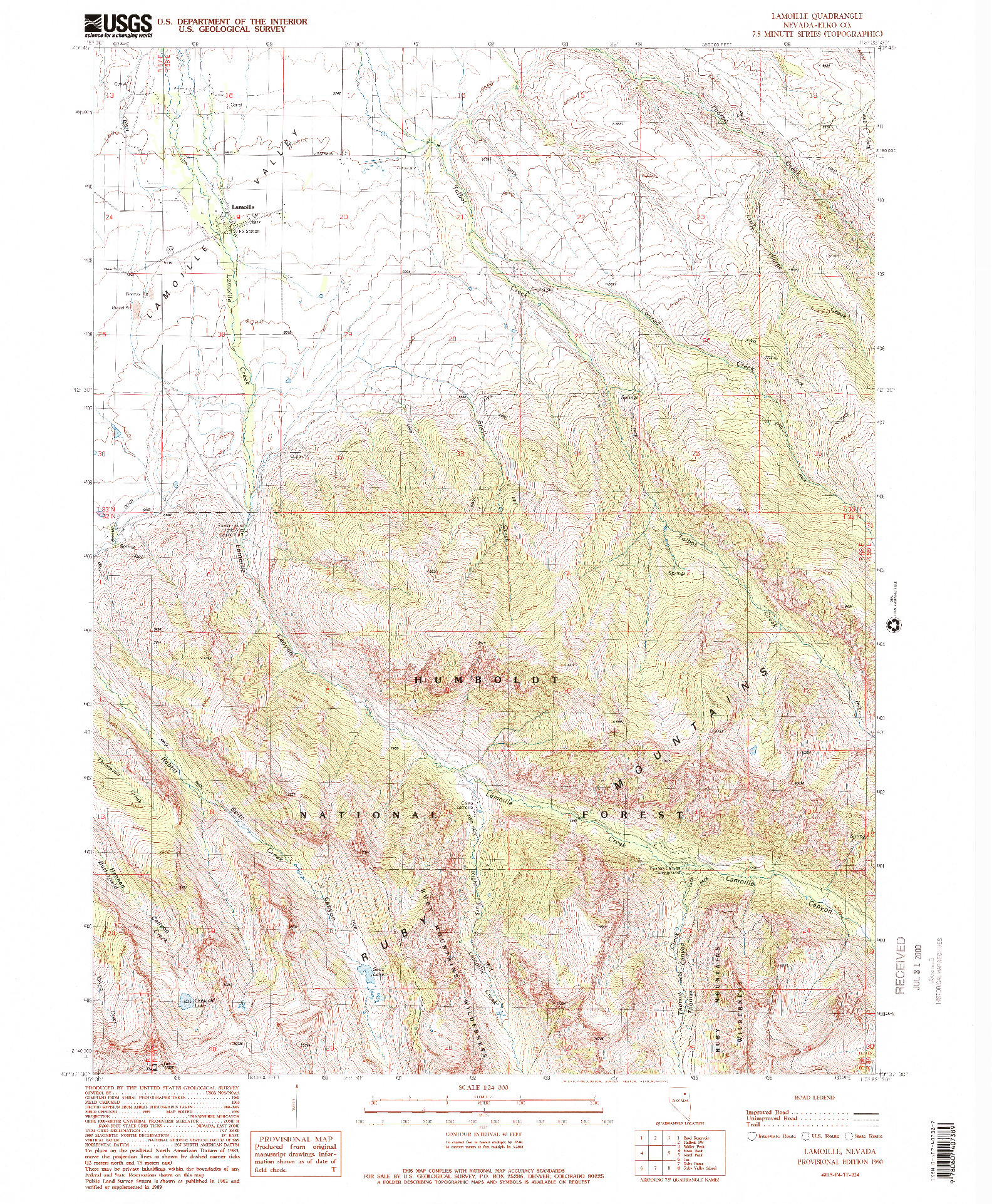 USGS 1:24000-SCALE QUADRANGLE FOR LAMOILLE, NV 1990