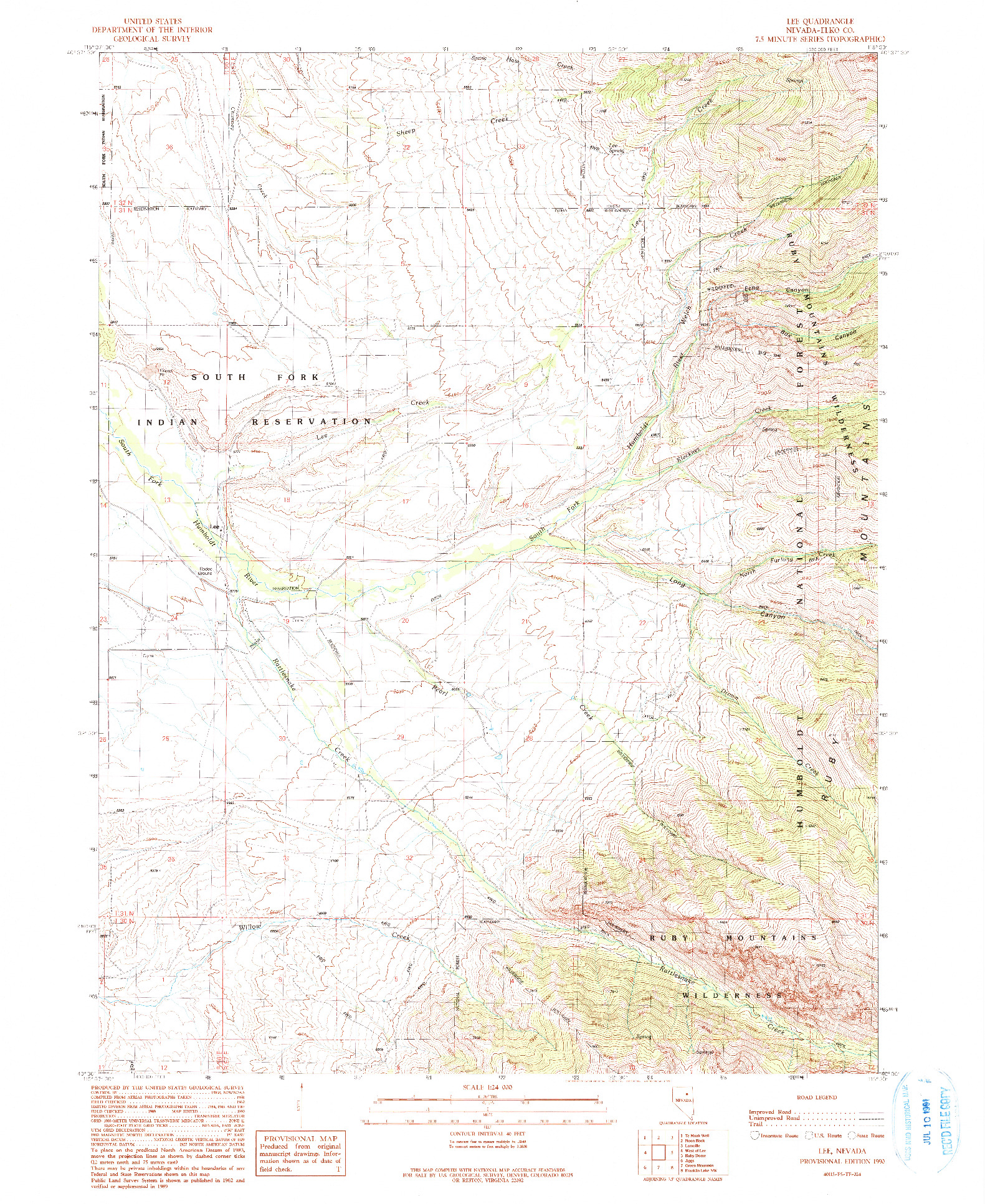 USGS 1:24000-SCALE QUADRANGLE FOR LEE, NV 1990