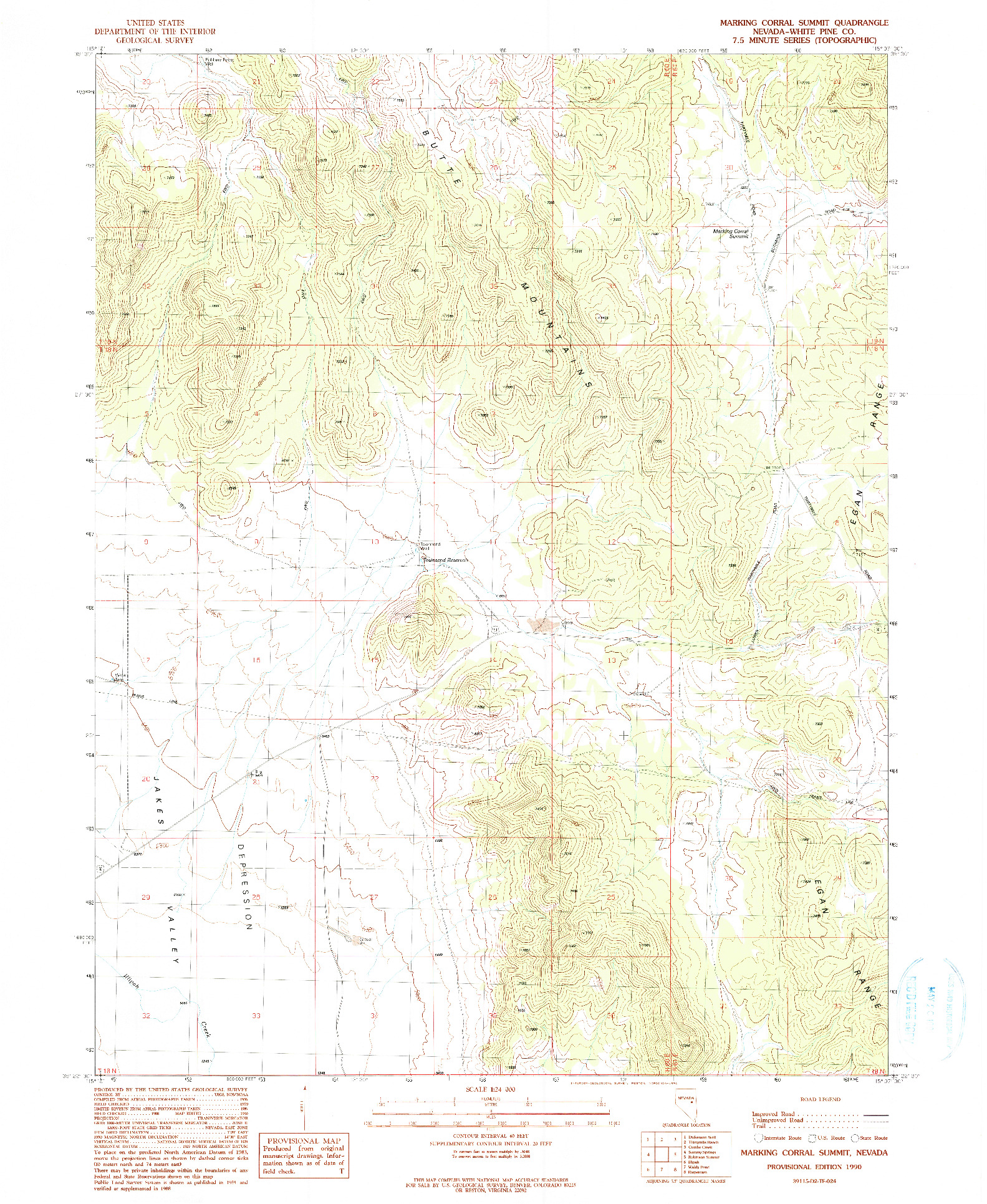 USGS 1:24000-SCALE QUADRANGLE FOR MARKING CORRAL SUMMIT, NV 1990