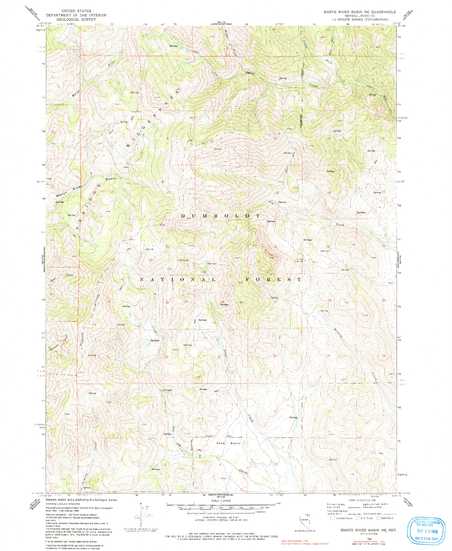 USGS 1:24000-SCALE QUADRANGLE FOR MARYS RIVER BASIN NE, NV 1968