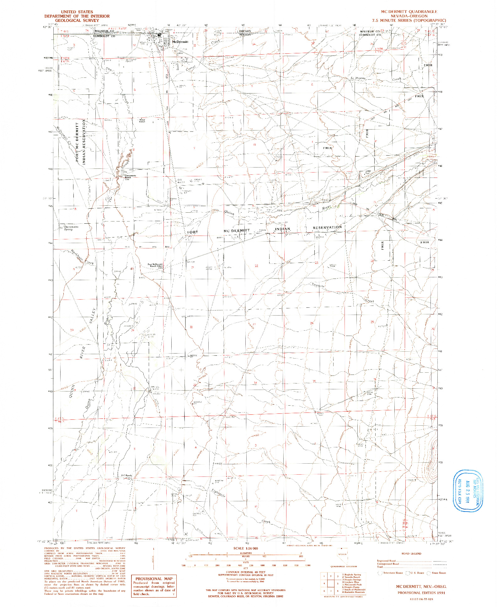 USGS 1:24000-SCALE QUADRANGLE FOR MCDERMITT, NV 1991