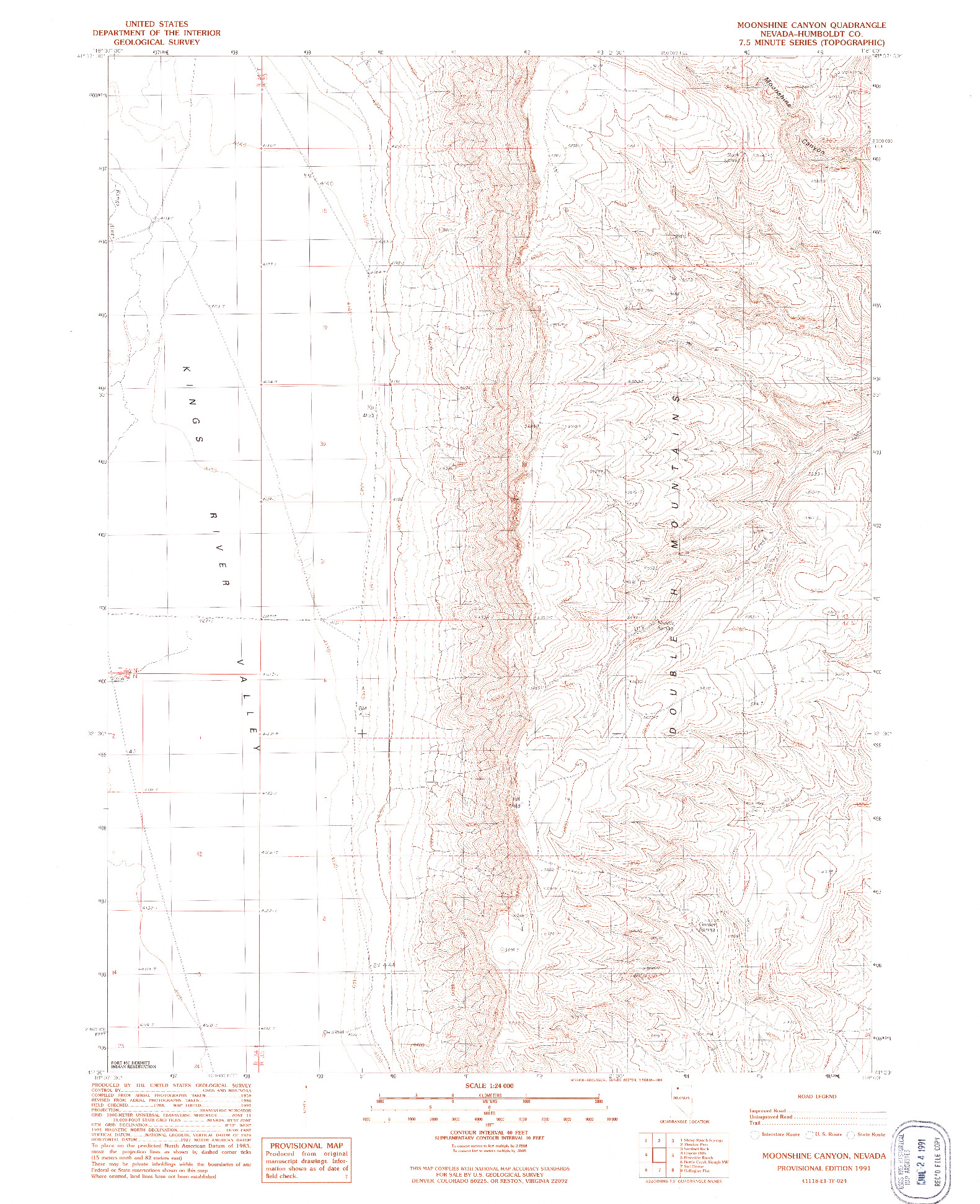 USGS 1:24000-SCALE QUADRANGLE FOR MOONSHINE CANYON, NV 1991