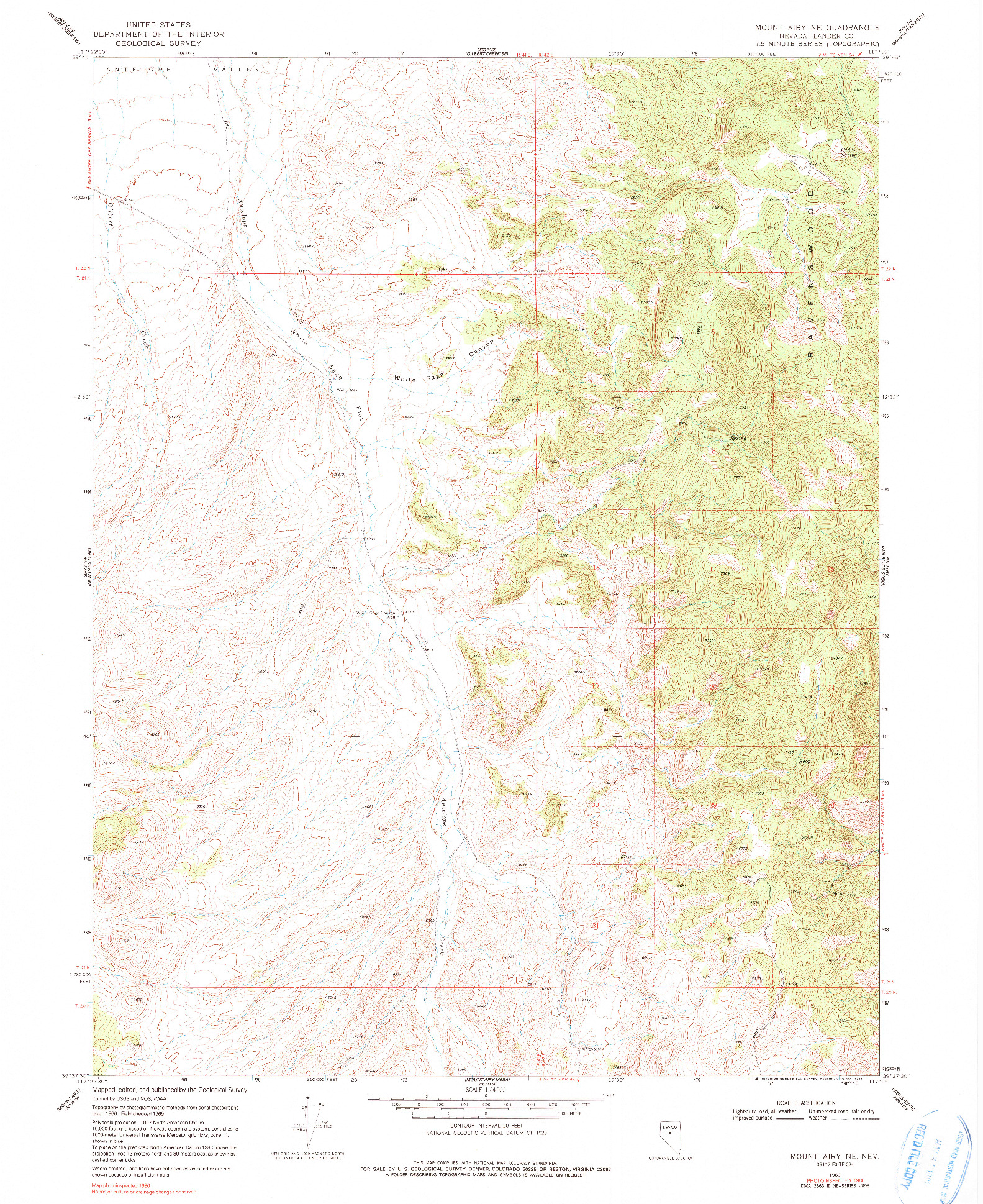 USGS 1:24000-SCALE QUADRANGLE FOR MOUNT AIRY NE, NV 1969