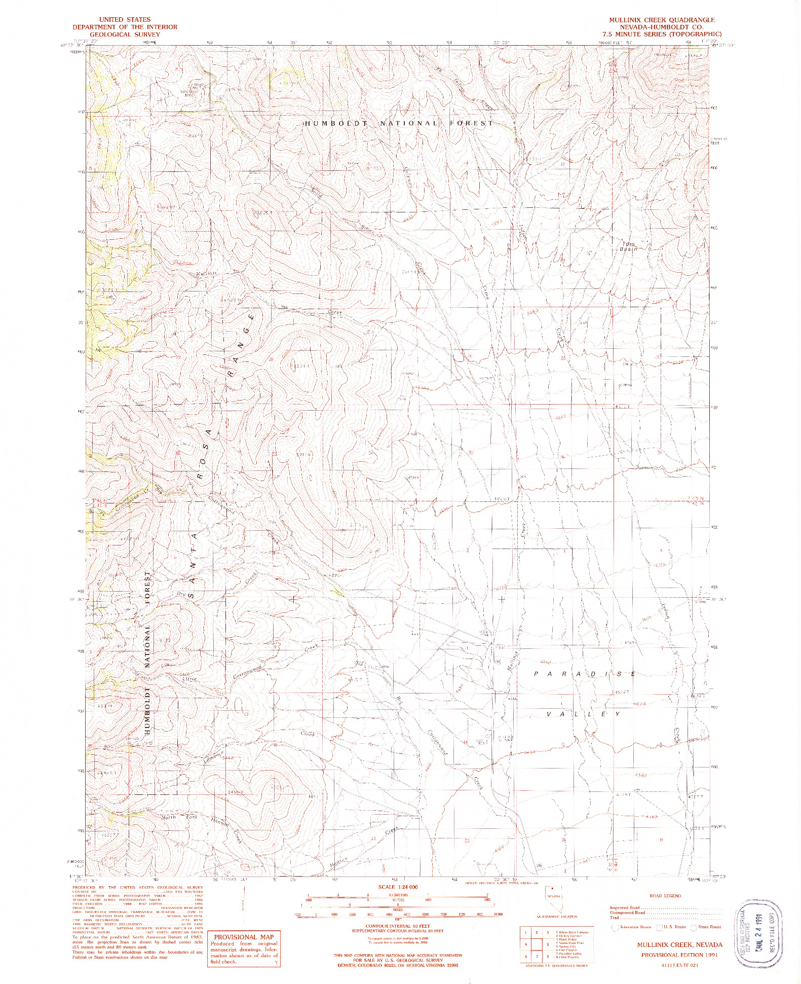 USGS 1:24000-SCALE QUADRANGLE FOR MULLINIX CREEK, NV 1991