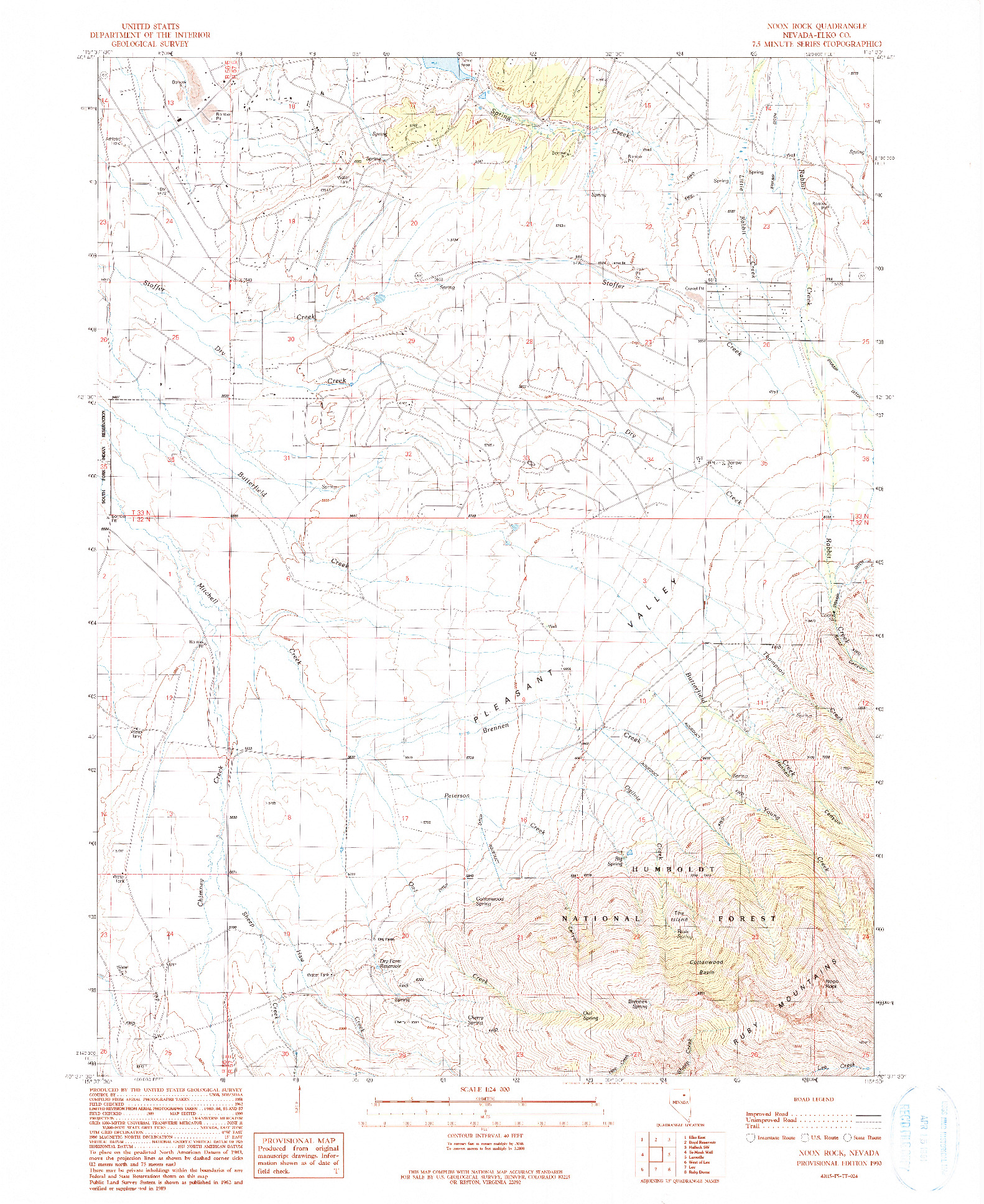 USGS 1:24000-SCALE QUADRANGLE FOR NOON ROCK, NV 1990