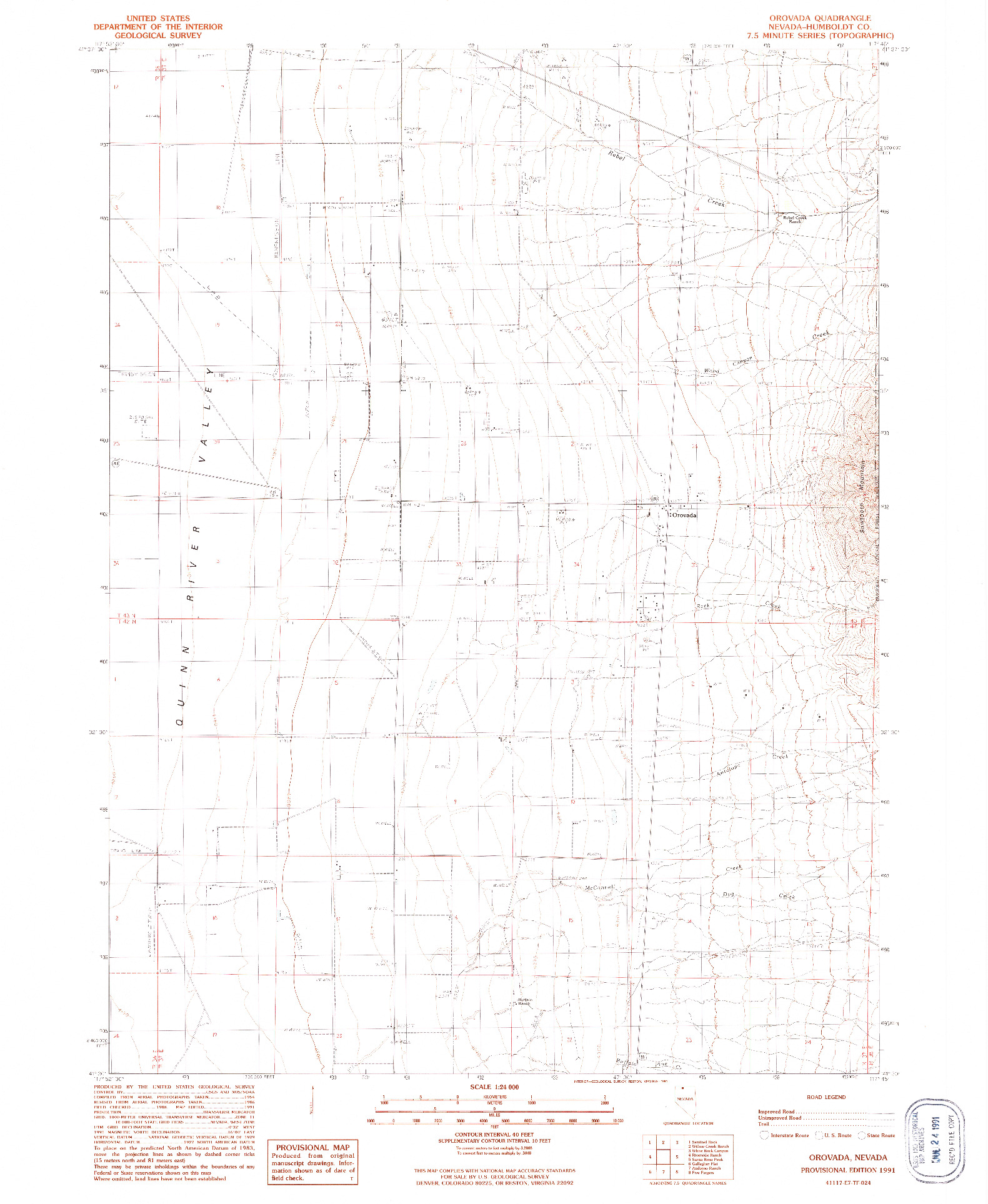USGS 1:24000-SCALE QUADRANGLE FOR OROVADA, NV 1991