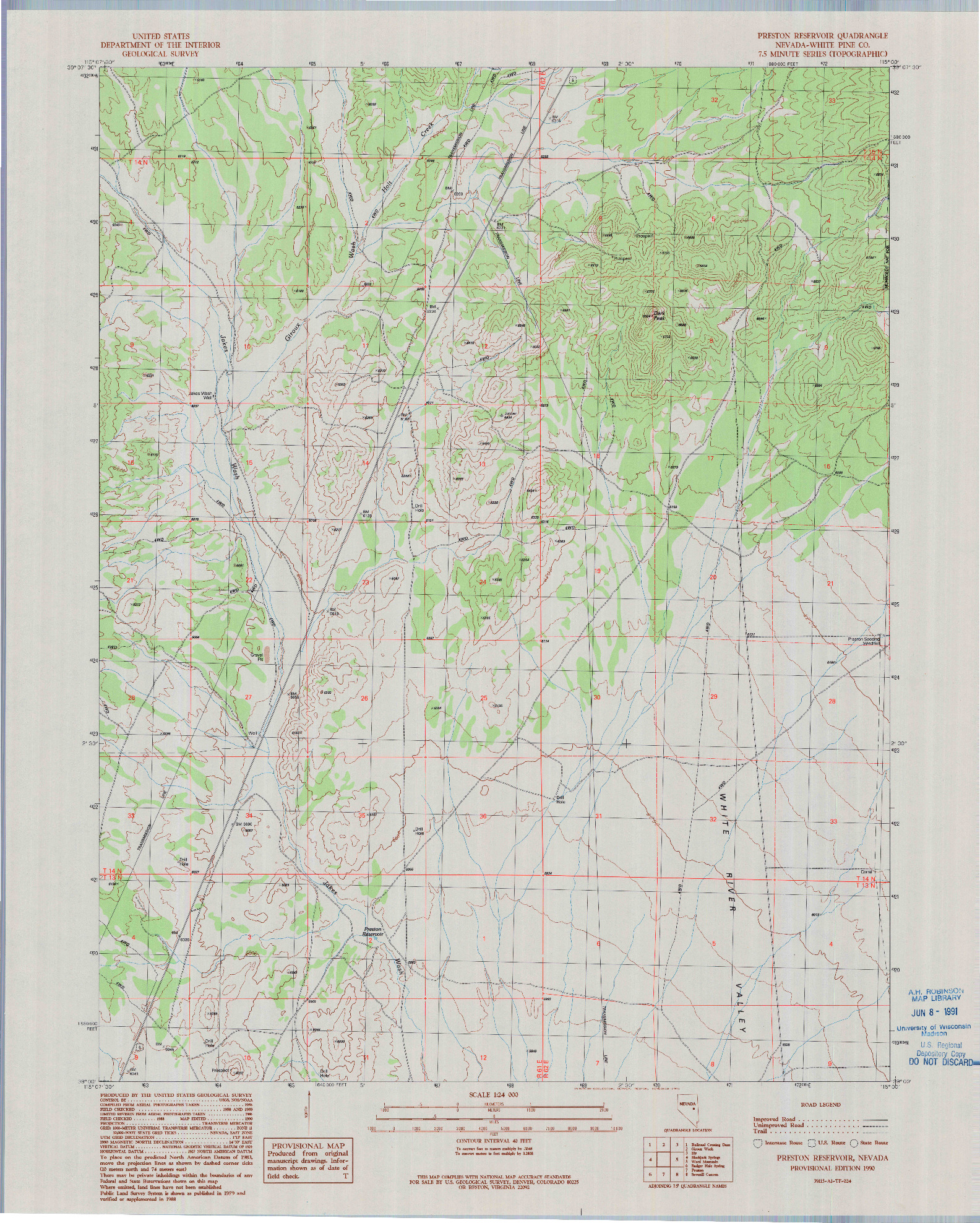 USGS 1:24000-SCALE QUADRANGLE FOR PRESTON RESERVOIR, NV 1990