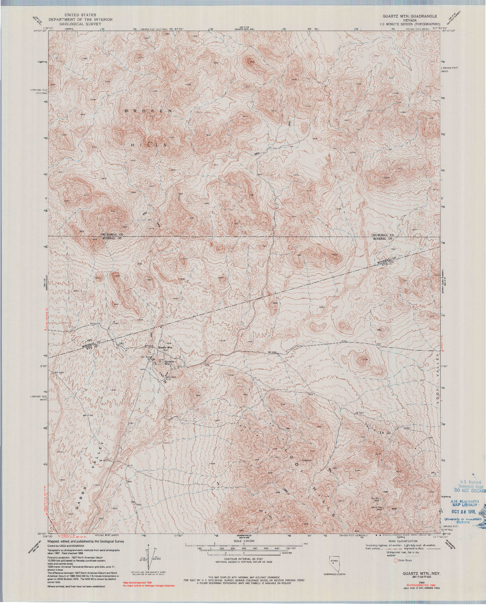 USGS 1:24000-SCALE QUADRANGLE FOR QUARTZ MTN., NV 1969