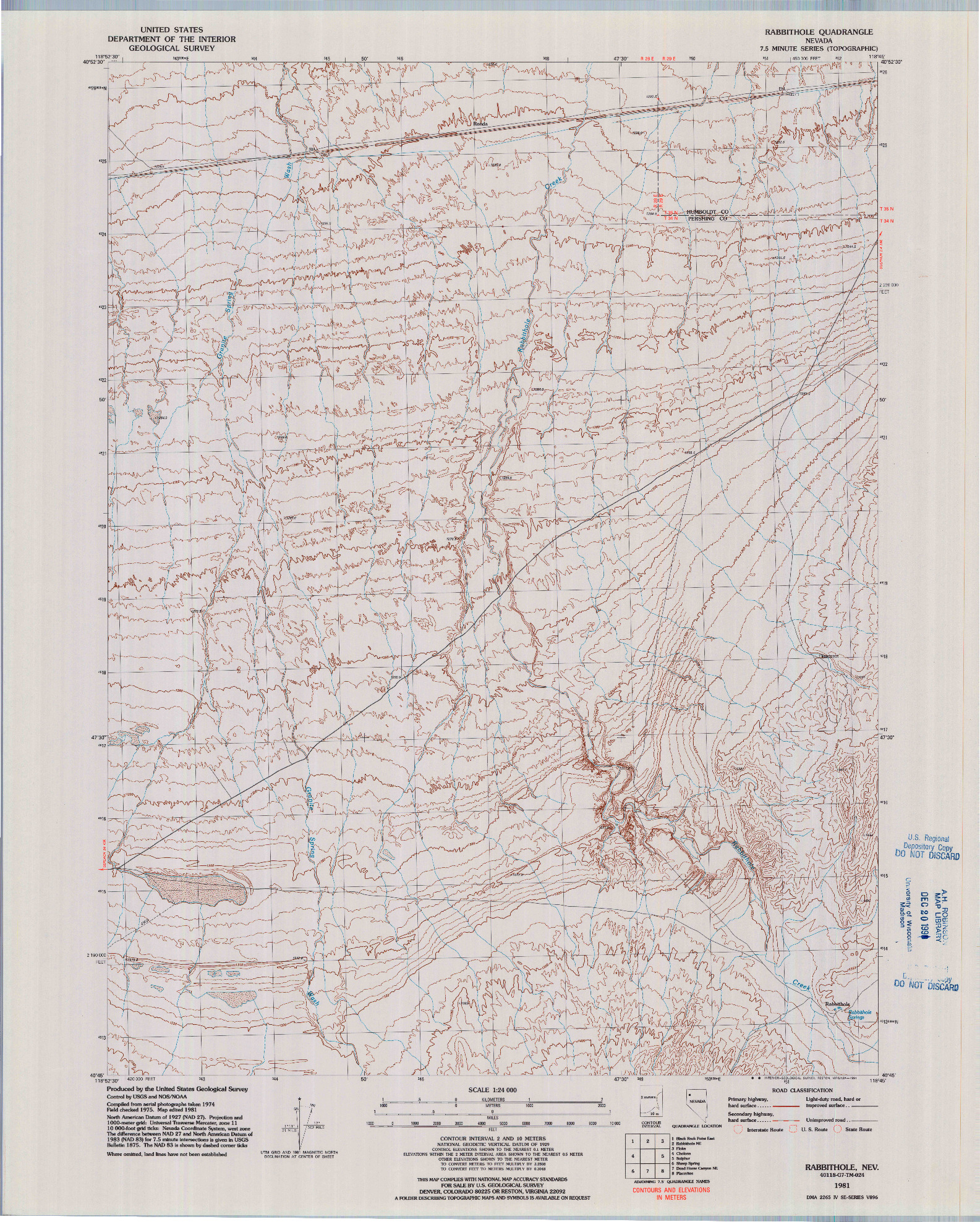 USGS 1:24000-SCALE QUADRANGLE FOR RABBITHOLE, NV 1981