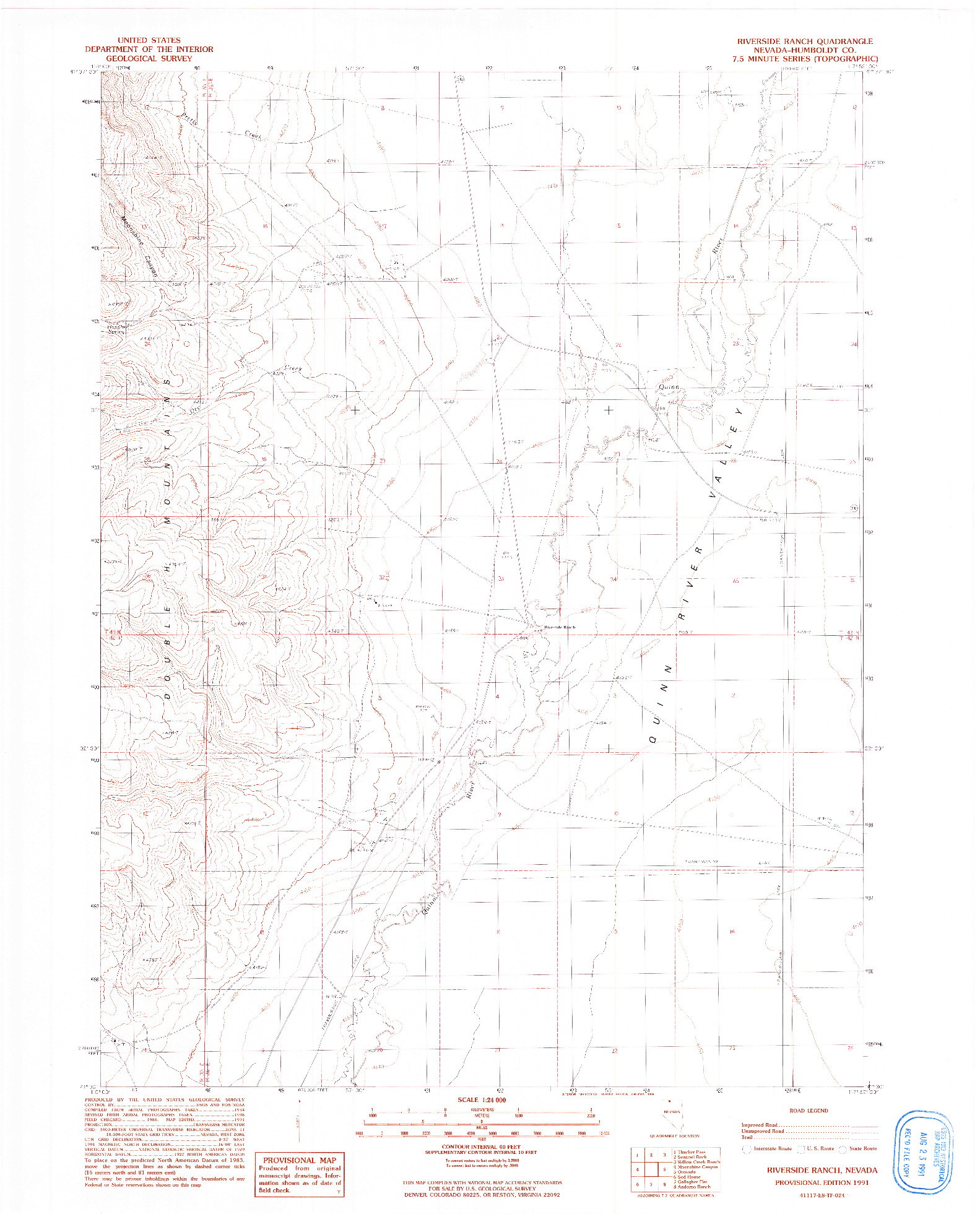 USGS 1:24000-SCALE QUADRANGLE FOR RIVERSIDE RANCH, NV 1991