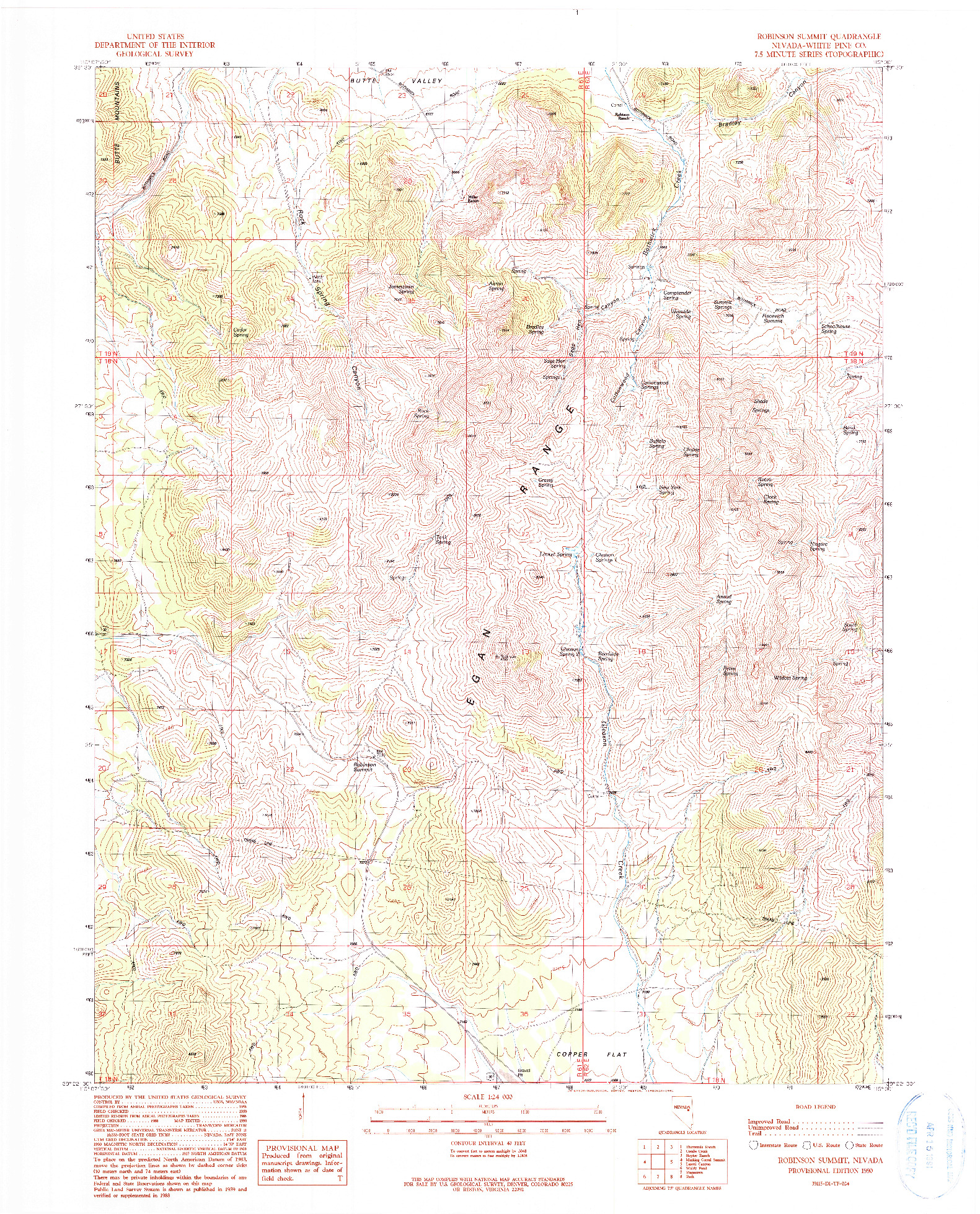 USGS 1:24000-SCALE QUADRANGLE FOR ROBINSON SUMMIT, NV 1990