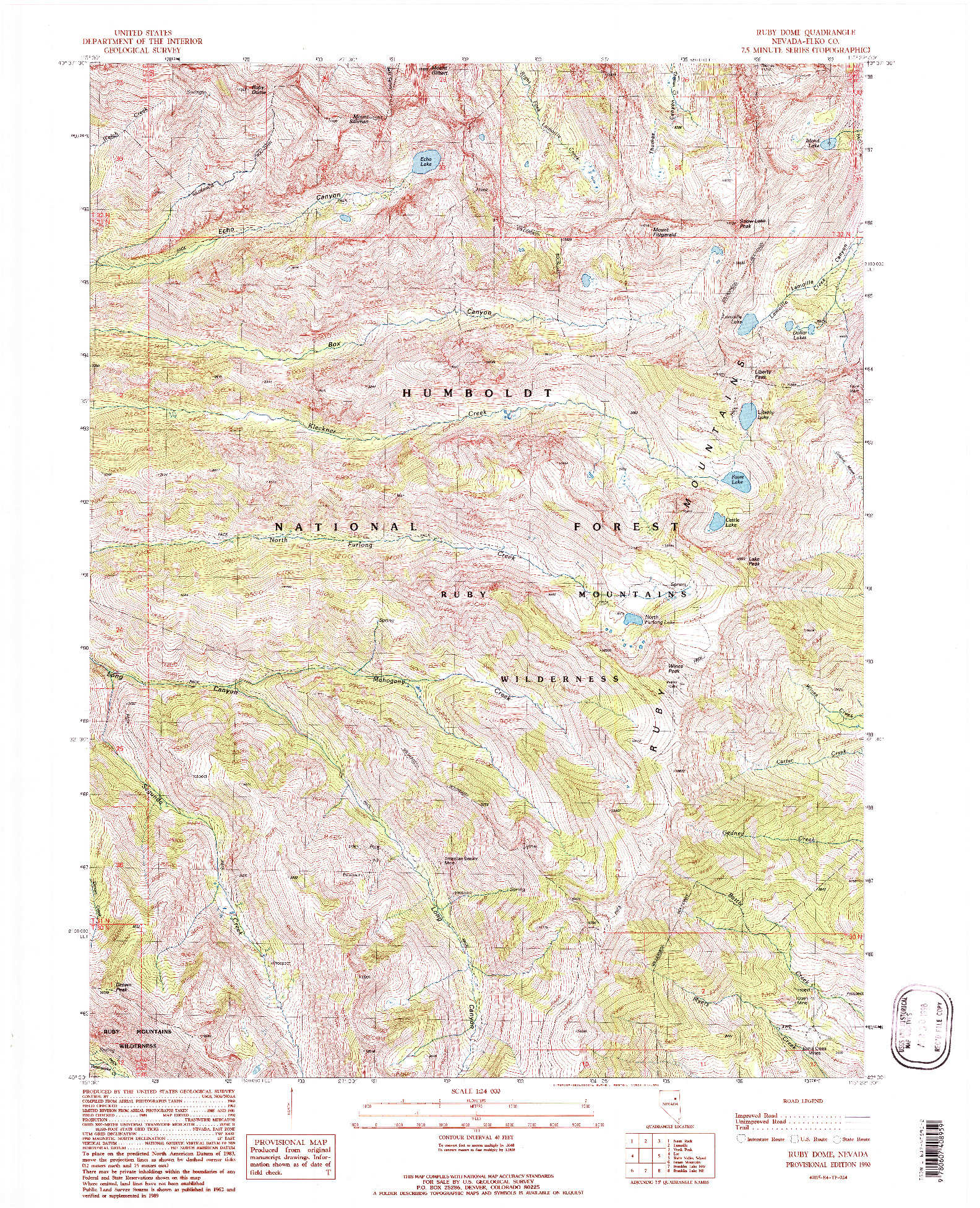 USGS 1:24000-SCALE QUADRANGLE FOR RUBY DOME, NV 1990