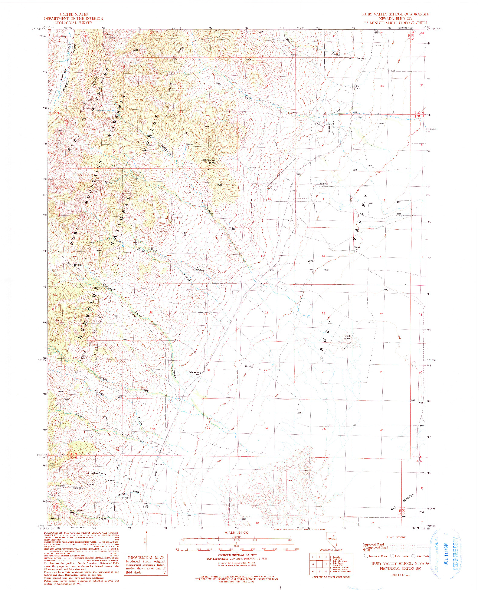 USGS 1:24000-SCALE QUADRANGLE FOR RUBY VALLEY SCHOOL, NV 1990