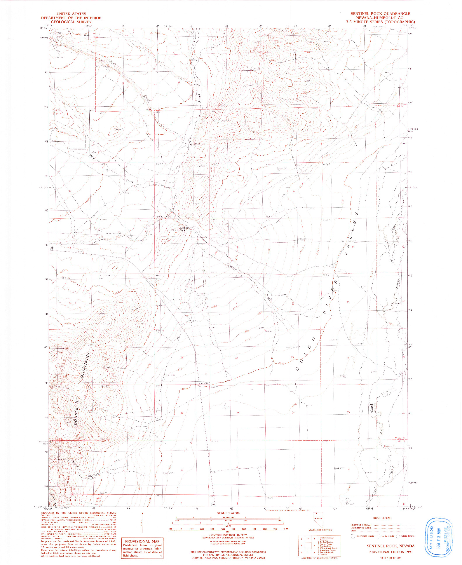 USGS 1:24000-SCALE QUADRANGLE FOR SENTINEL ROCK, NV 1991