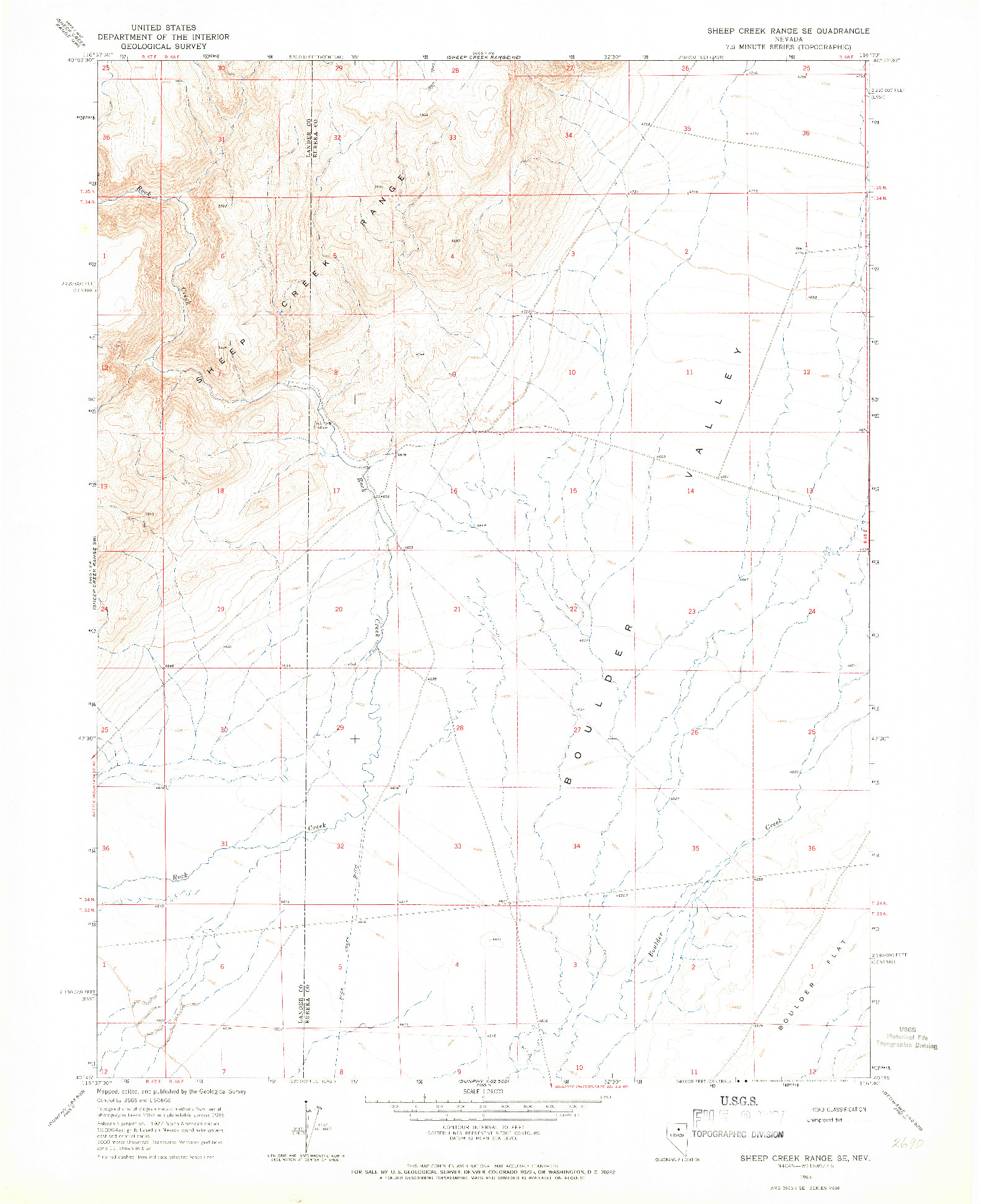 USGS 1:24000-SCALE QUADRANGLE FOR SHEEP CREEK RANGE SE, NV 1965