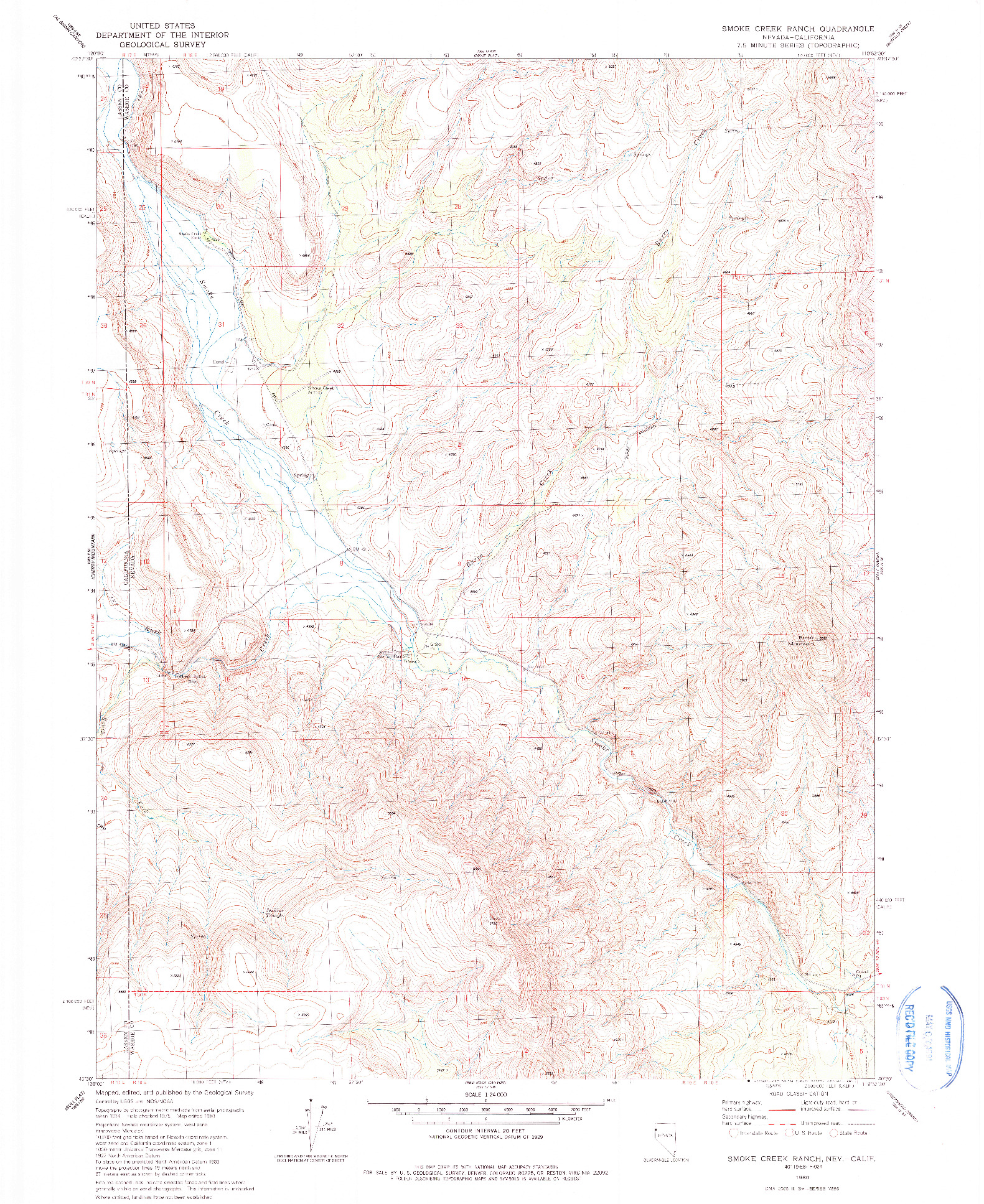 USGS 1:24000-SCALE QUADRANGLE FOR SMOKE CREEK RANCH, NV 1980