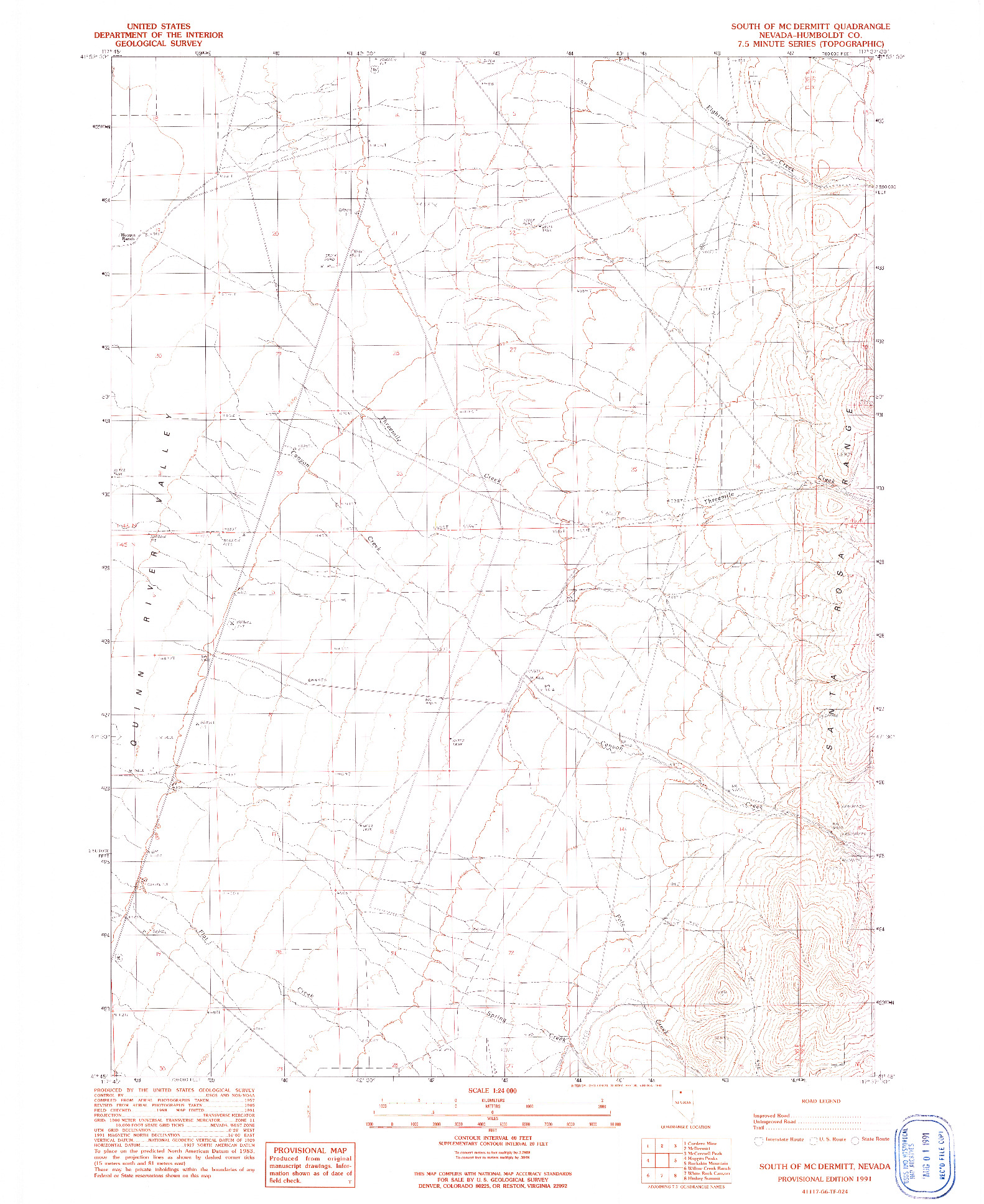USGS 1:24000-SCALE QUADRANGLE FOR SOUTH OF MCDERMITT, NV 1991