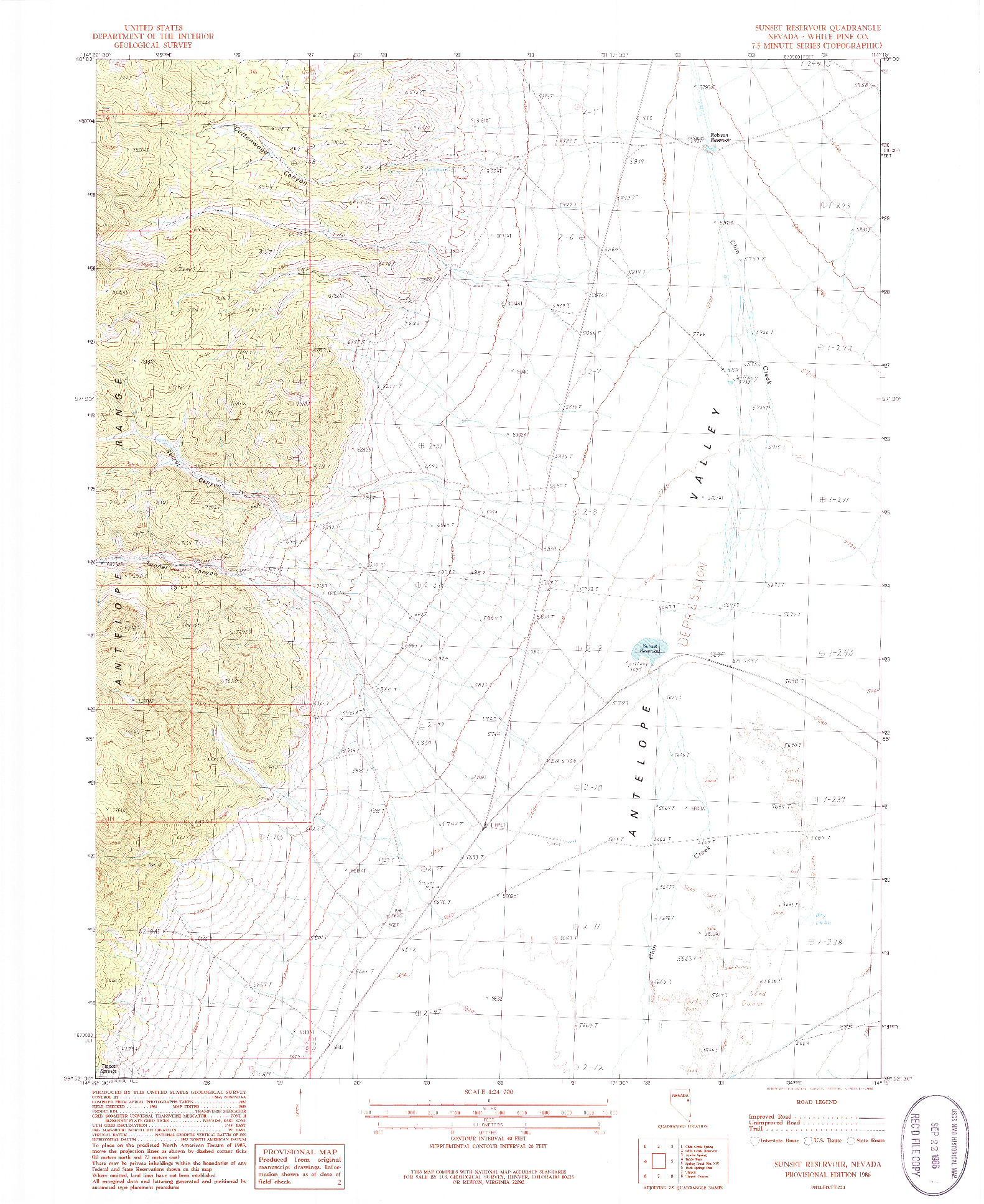 USGS 1:24000-SCALE QUADRANGLE FOR SUNSET RESERVOIR, NV 1979