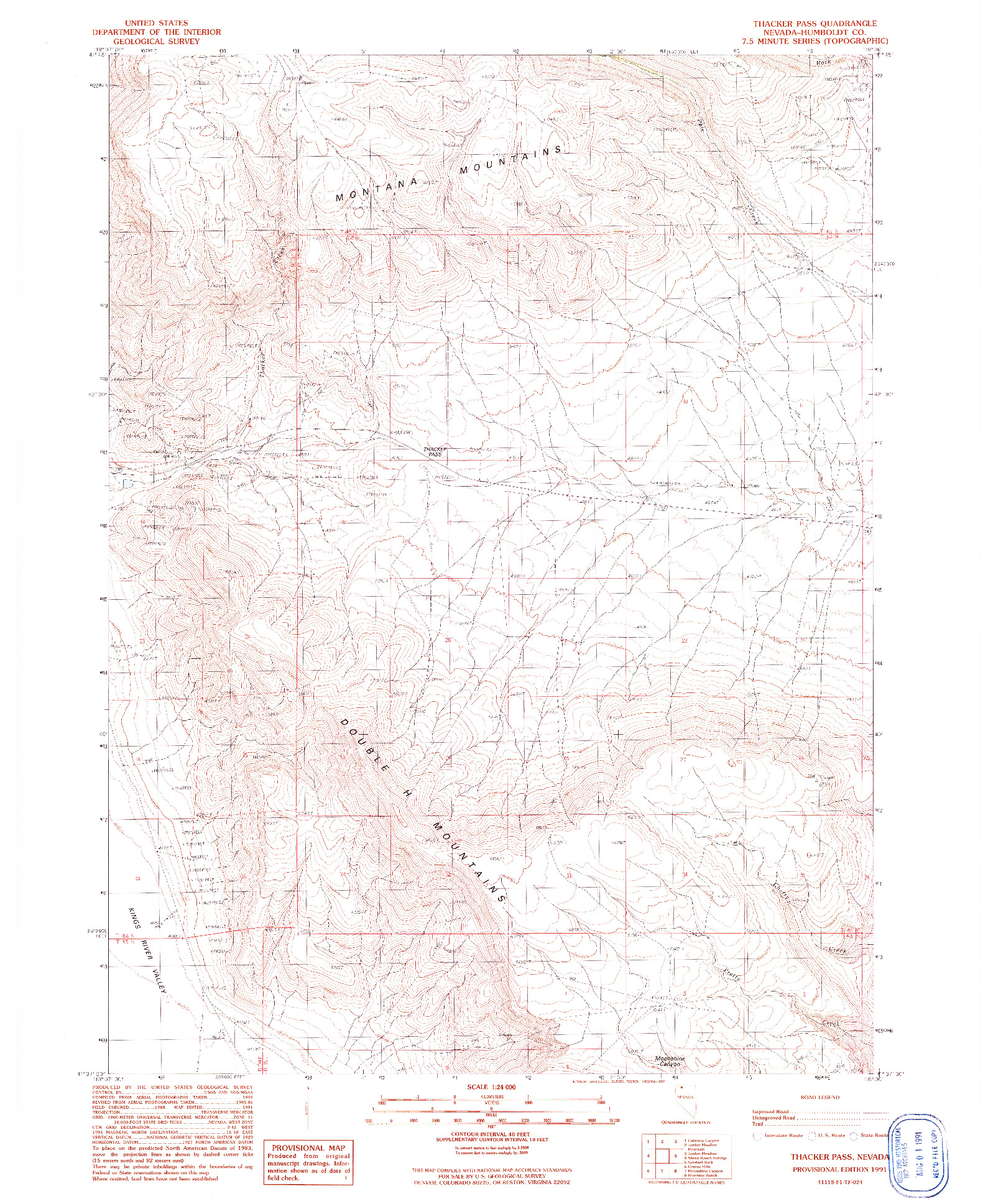 USGS 1:24000-SCALE QUADRANGLE FOR THACKER PASS, NV 1991