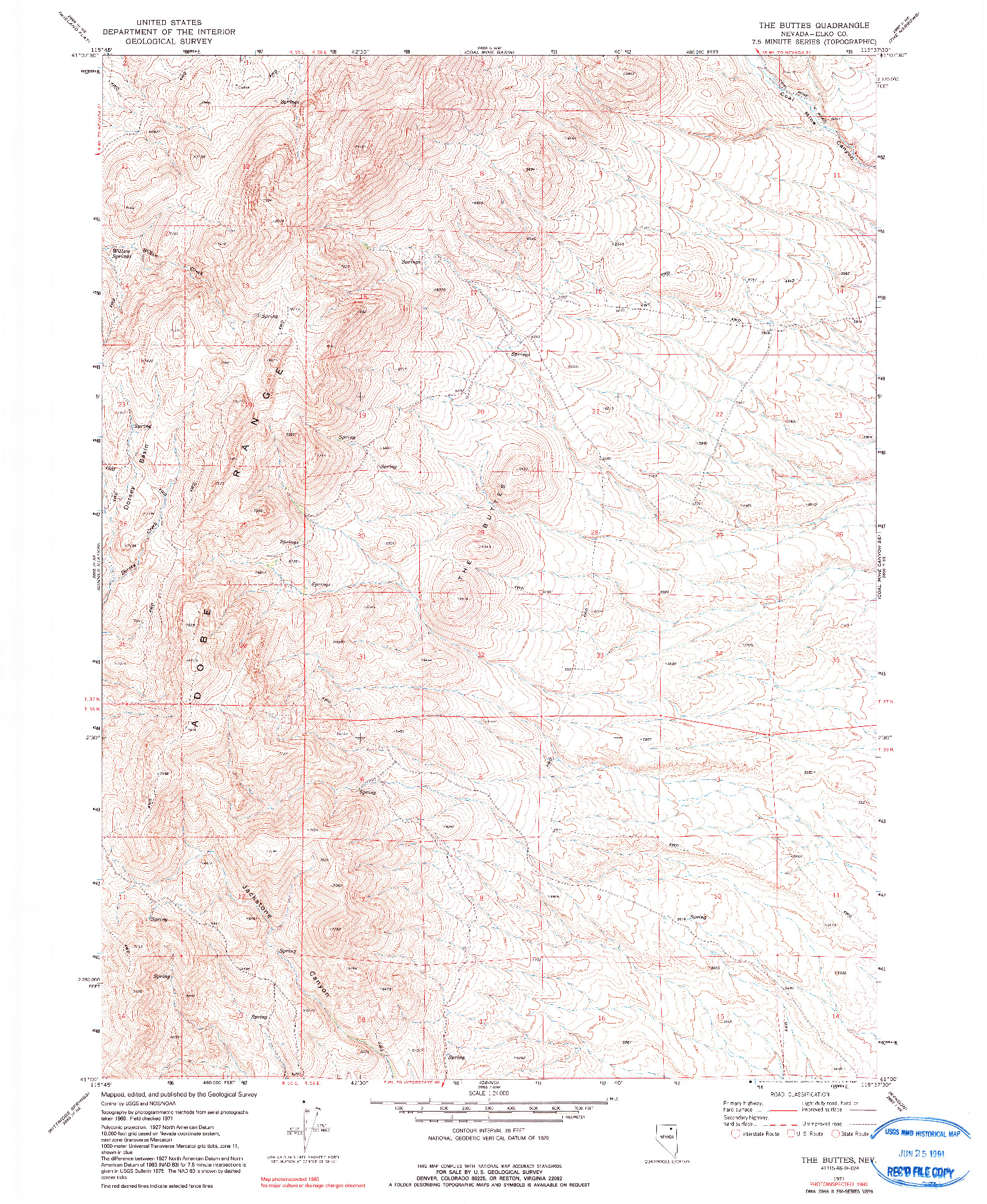 USGS 1:24000-SCALE QUADRANGLE FOR THE BUTTES, NV 1971