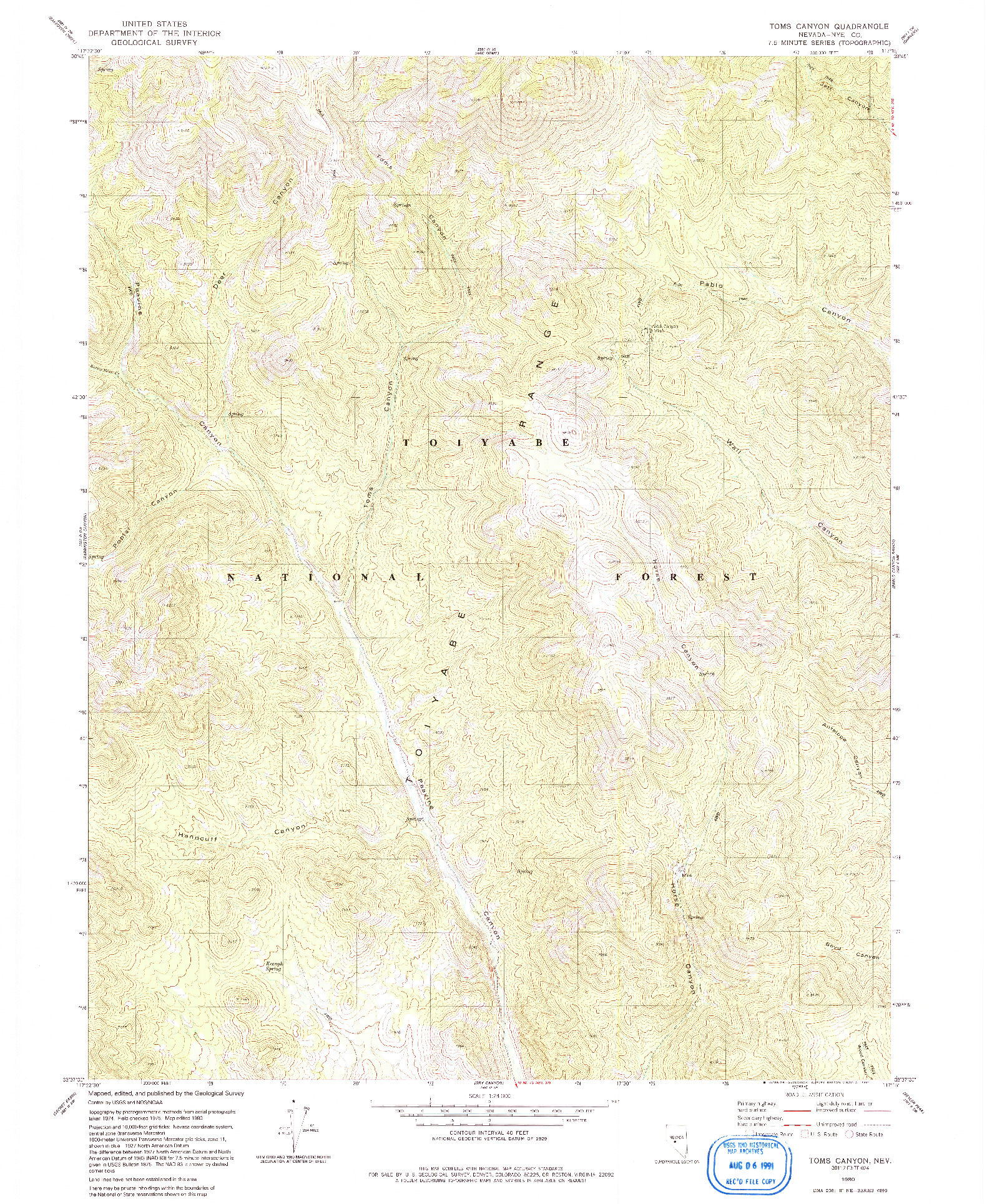 USGS 1:24000-SCALE QUADRANGLE FOR TOMS CANYON, NV 1980