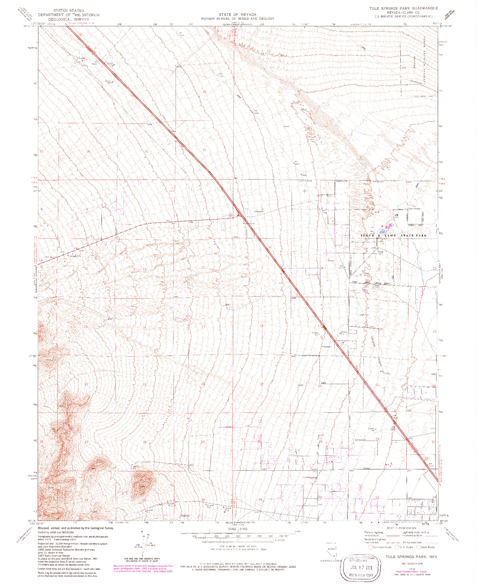 USGS 1:24000-SCALE QUADRANGLE FOR TULE SPRINGS PARK, NV 1974
