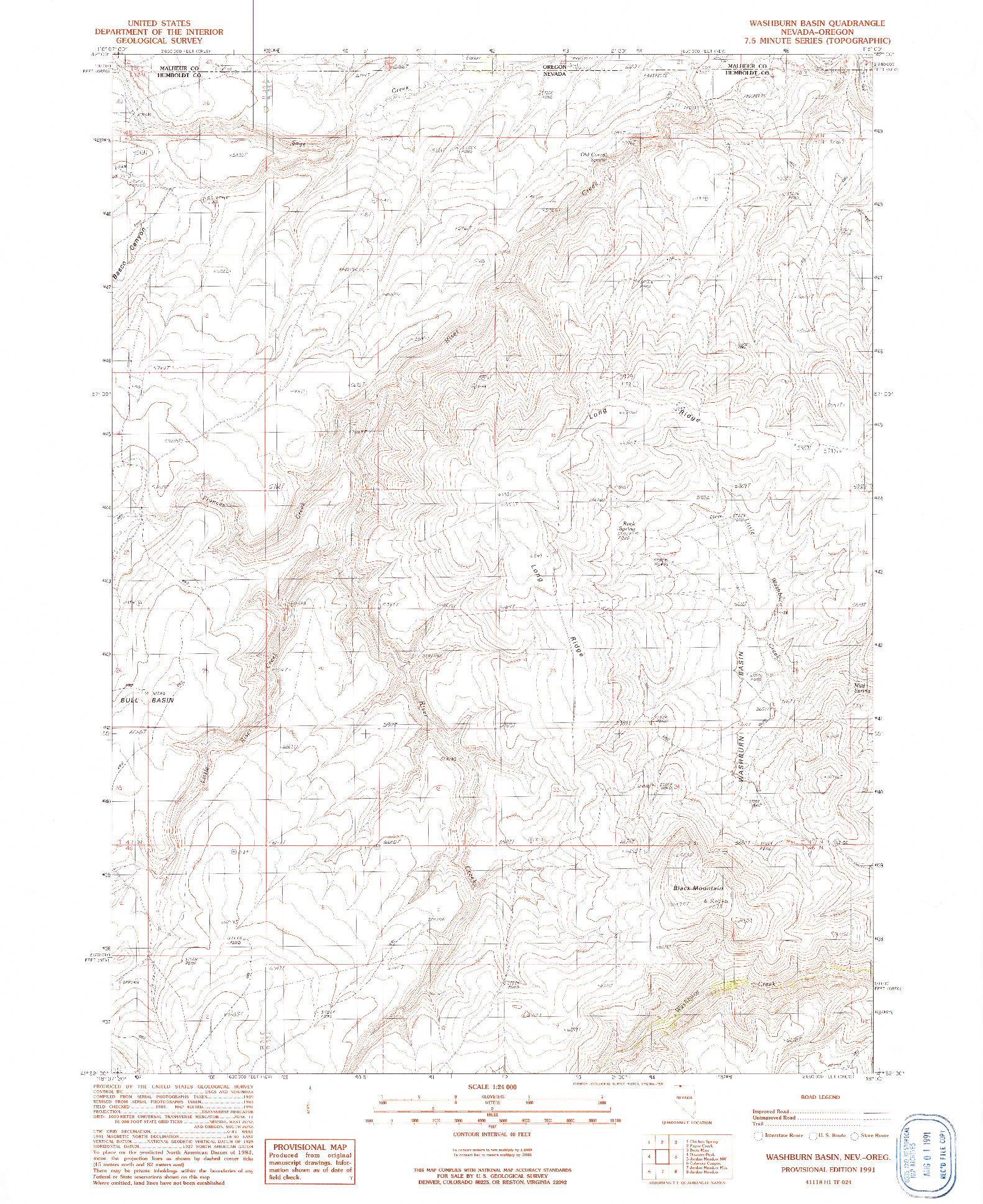 USGS 1:24000-SCALE QUADRANGLE FOR WASHBURN BASIN, NV 1991