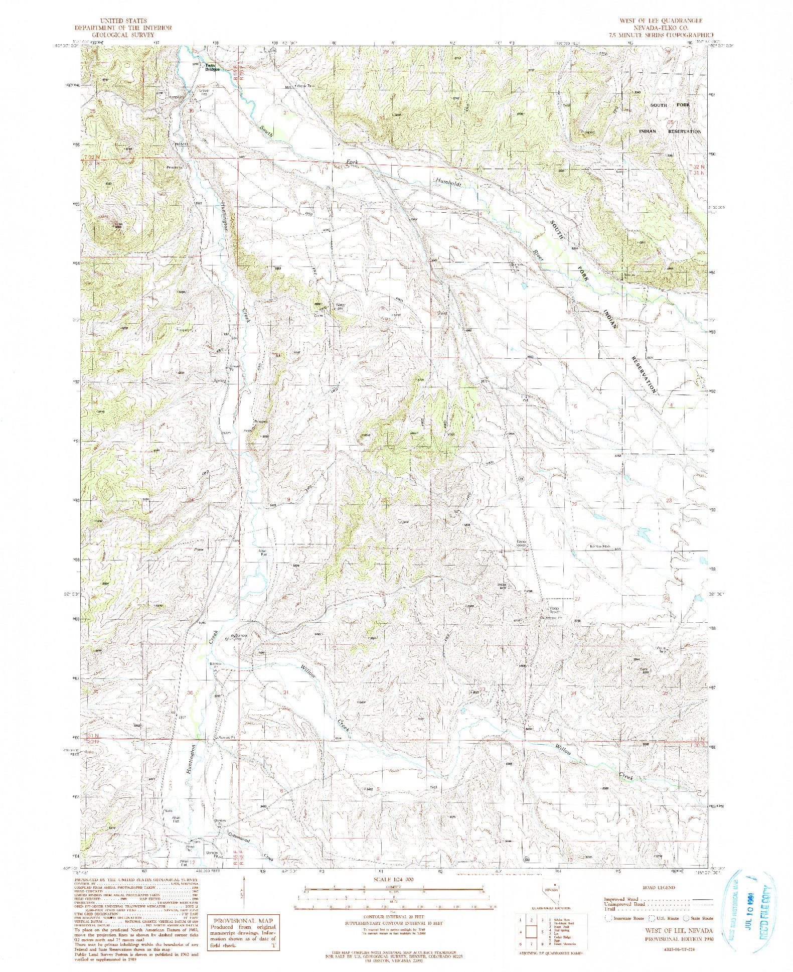 USGS 1:24000-SCALE QUADRANGLE FOR WEST OF LEE, NV 1990
