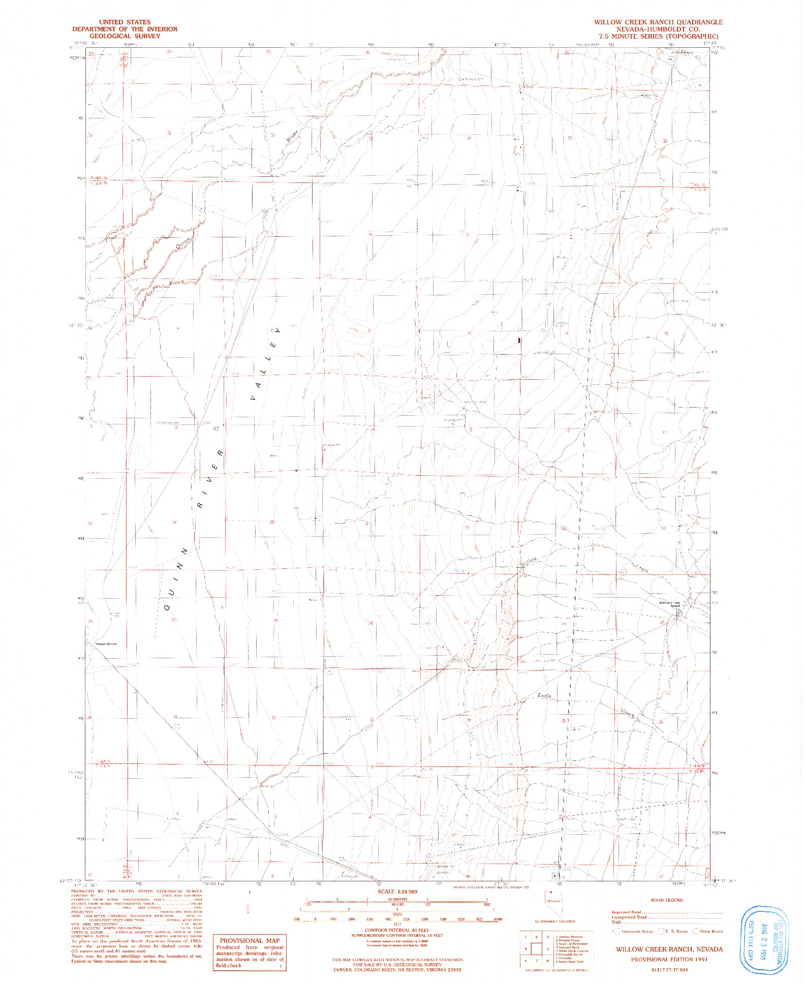USGS 1:24000-SCALE QUADRANGLE FOR WILLOW CREEK RANCH, NV 1991